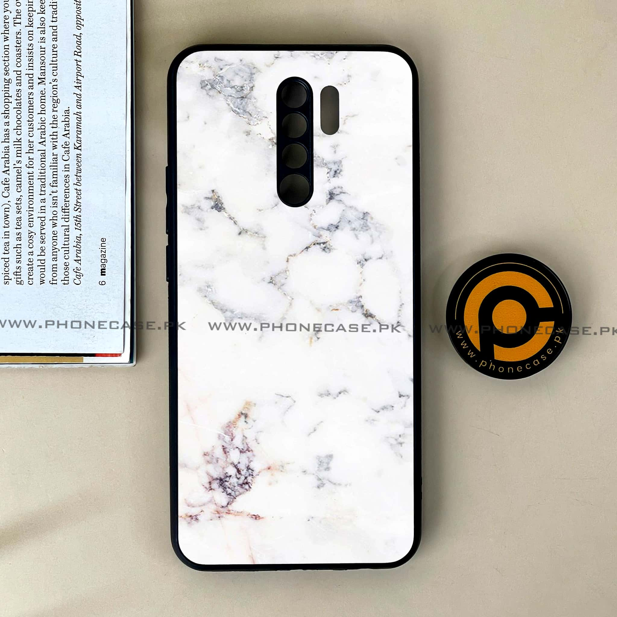 Xiaomi Redmi 9 - White Marble Series - Premium Printed Glass soft Bumper shock Proof Case