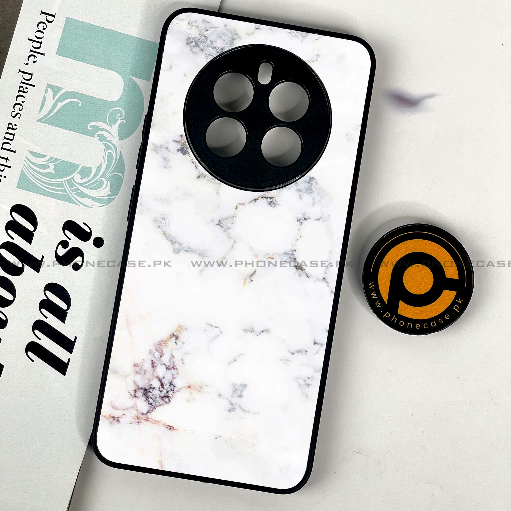 Realme 12 - White Marble series - Premium Printed Glass soft Bumper shock Proof Case