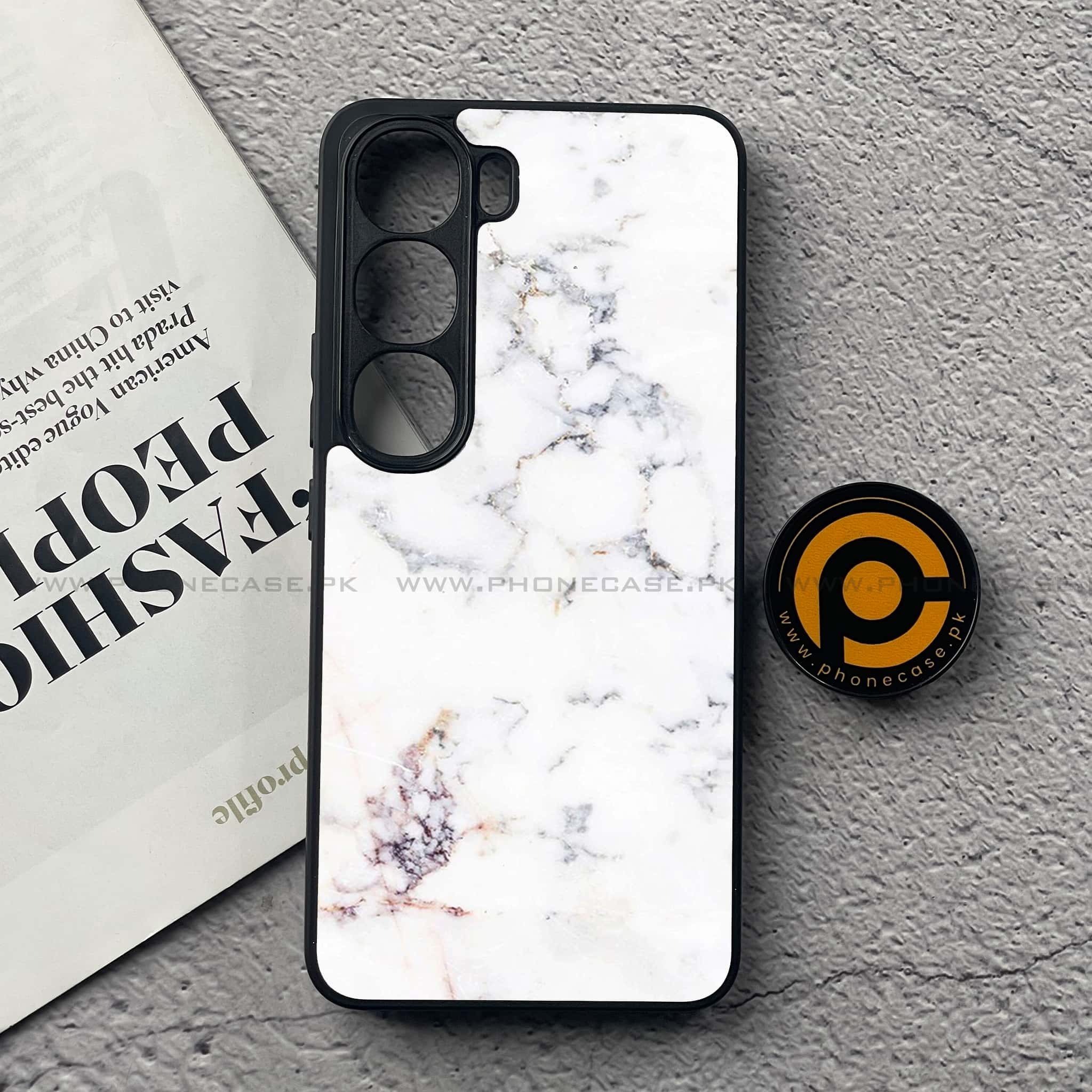 Vivo Y200 4G - White Marble Series - Premium Metal Printed soft Bumper Shock Proof Case
