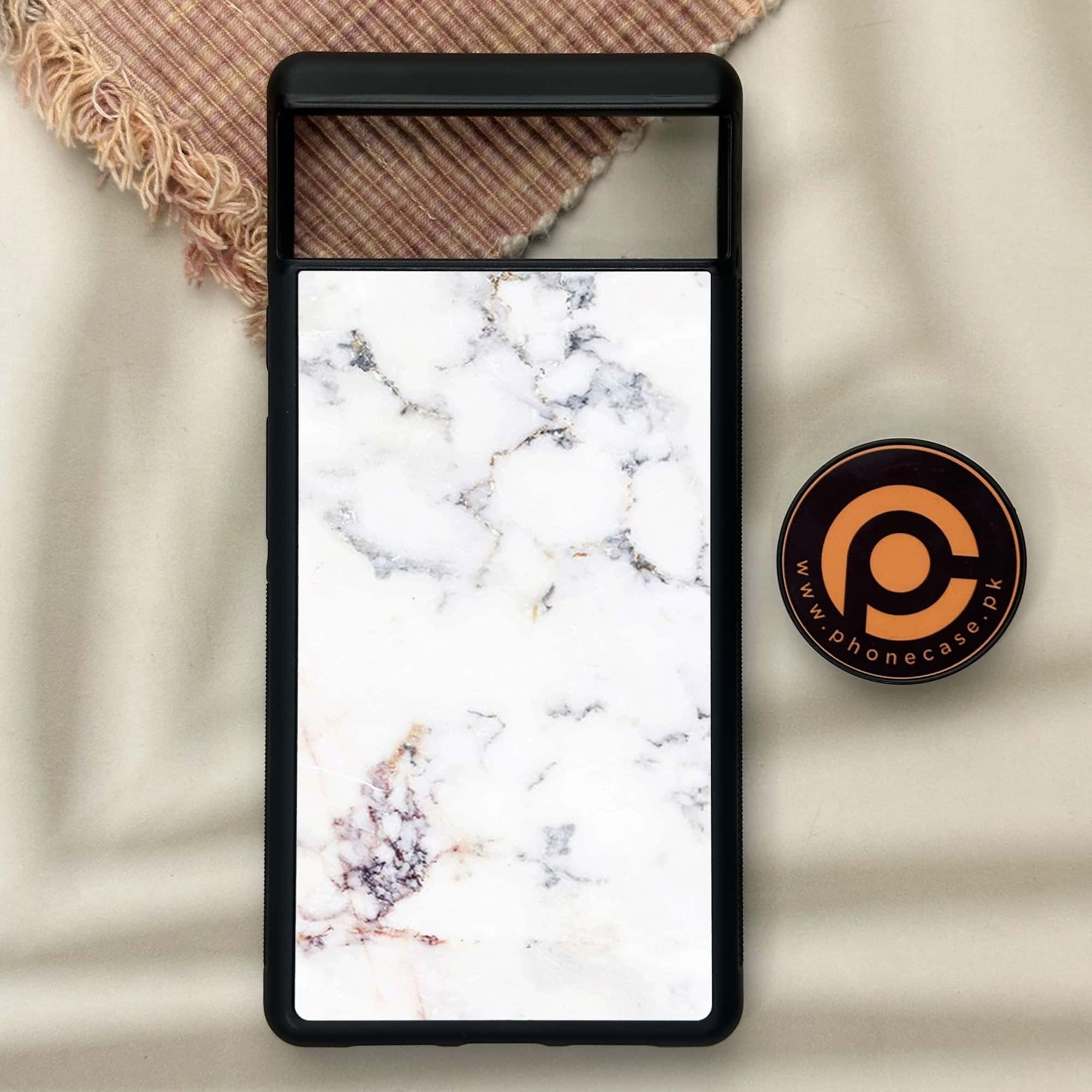 Google Pixel 6 - White Marble Series - Premium Metal Printed soft Bumper Shock Proof Case