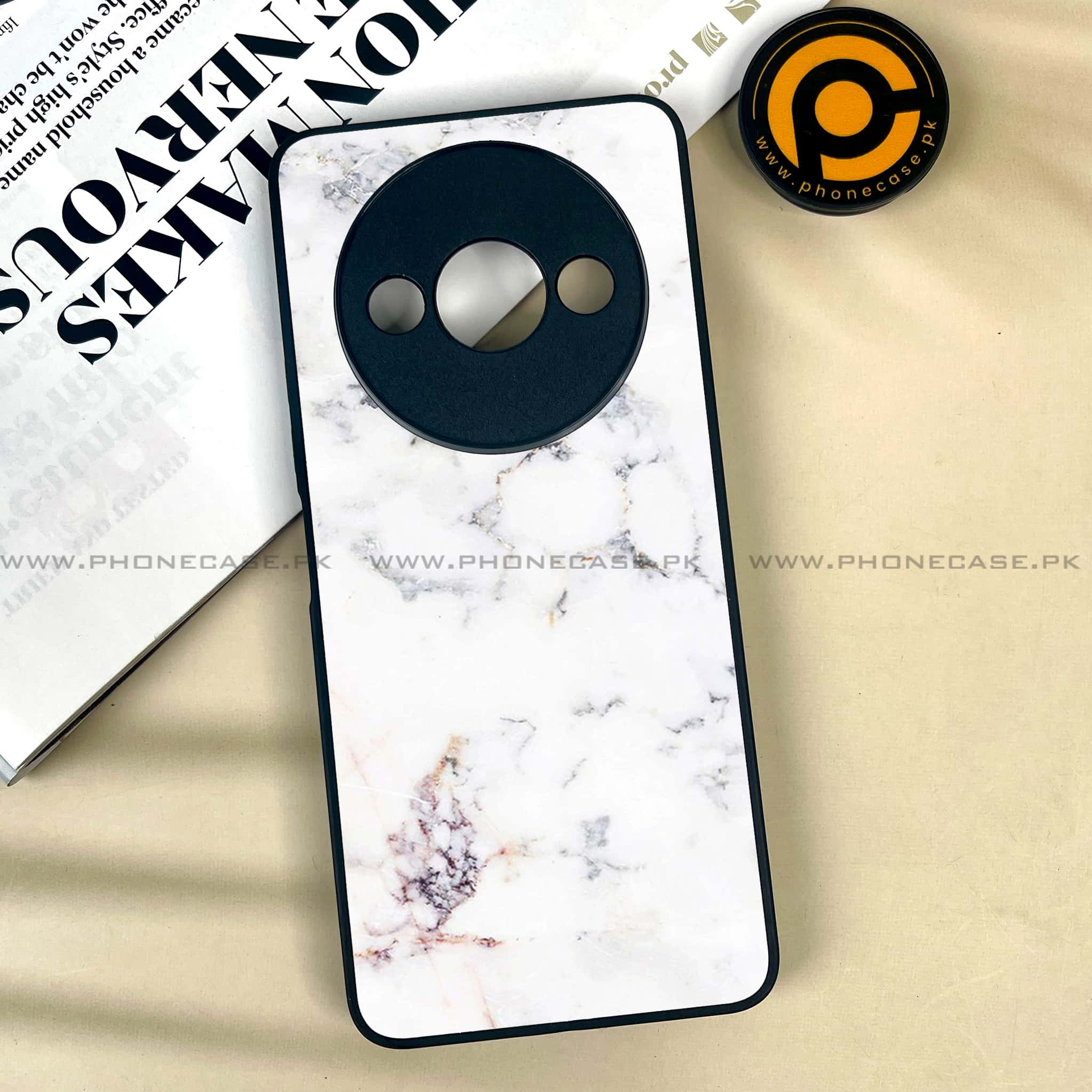 Xiaomi Redmi A3x - White Marble series - Premium Printed Metal soft Bumper shock Proof Case