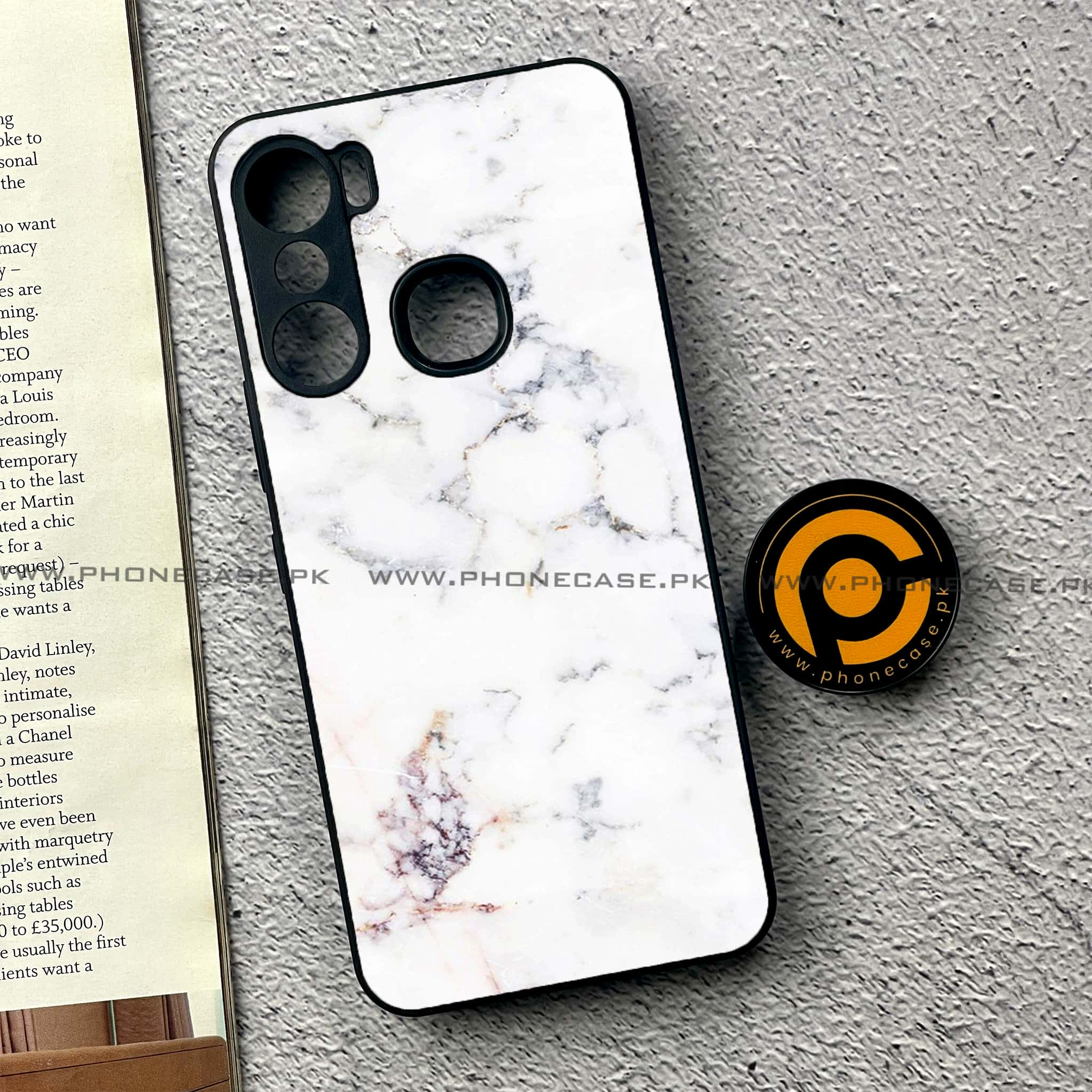 Infinix Hot 12 Pro - White Marble Series - Premium Printed Glass soft Bumper shock Proof Case