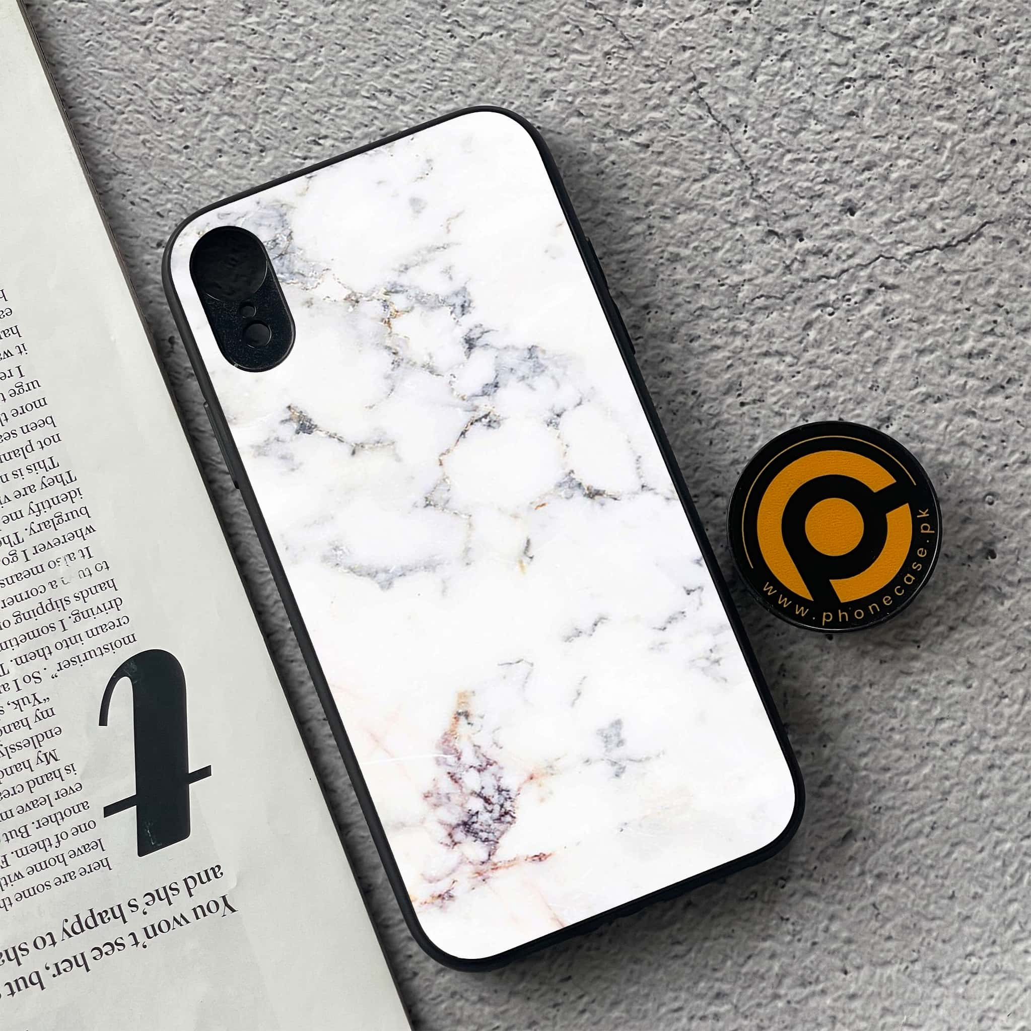 iPhone XR - White Marble Series - Premium Metal Printed soft Bumper shock Proof Case
