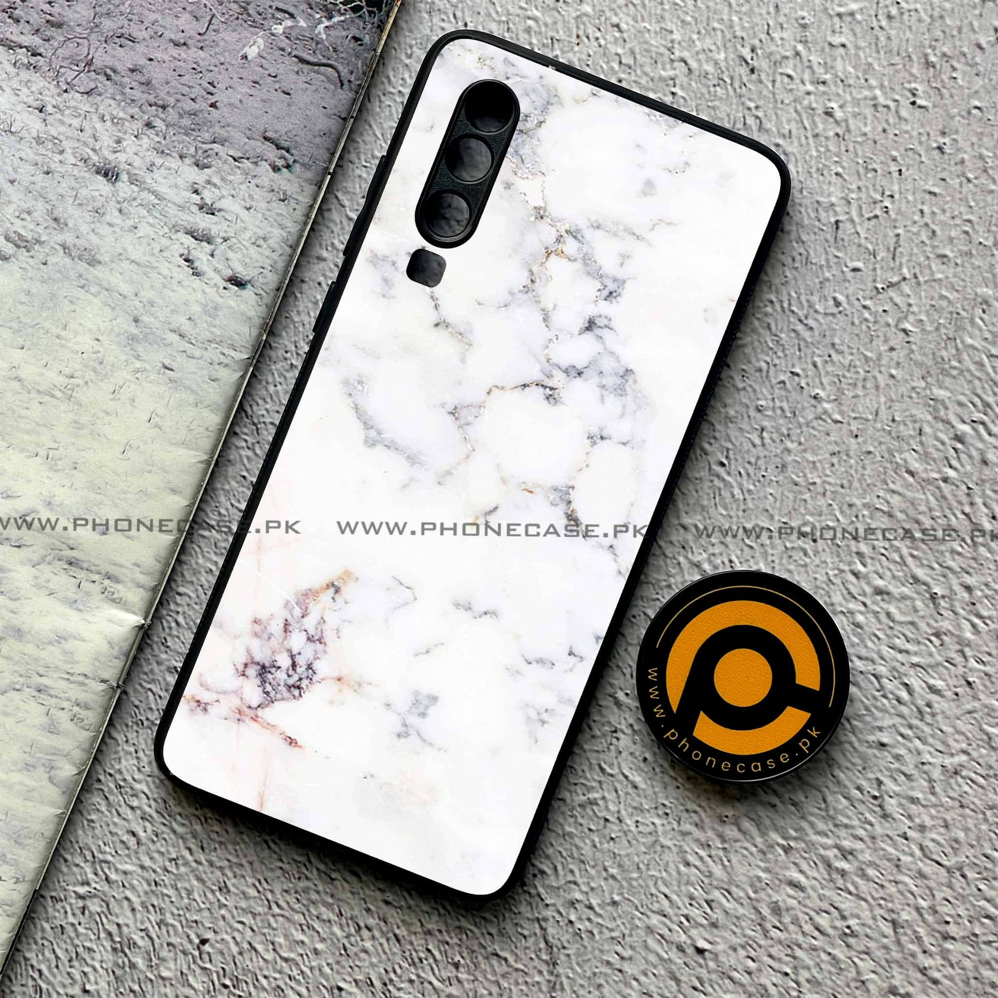 Huawei P30 - White Marble Series - Premium Printed Glass soft Bumper shock Proof Case