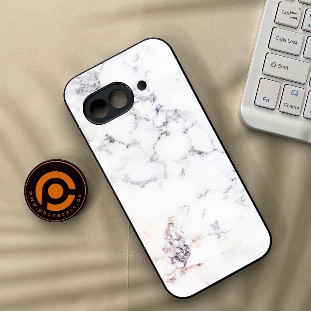 Google Pixel 9a - White Marble series - Premium Metal Printed soft Bumper Shock Proof Case