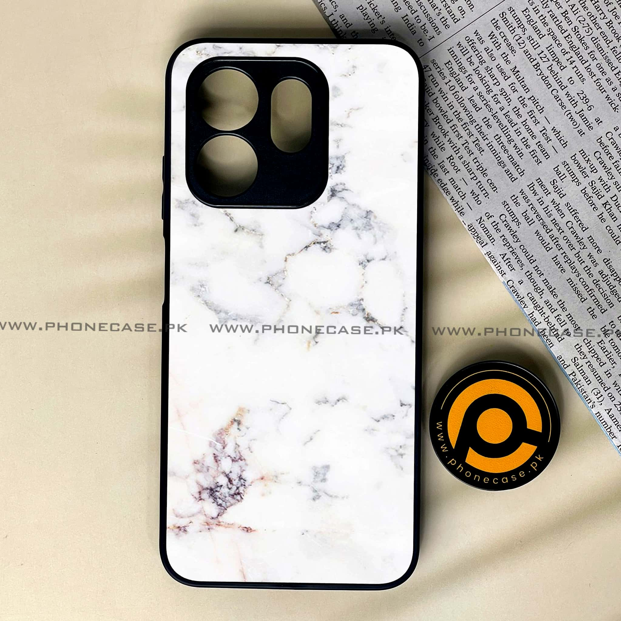 Infinix Hot 50i -   White Marble series - Premium Printed Glass soft Bumper shock Proof Case