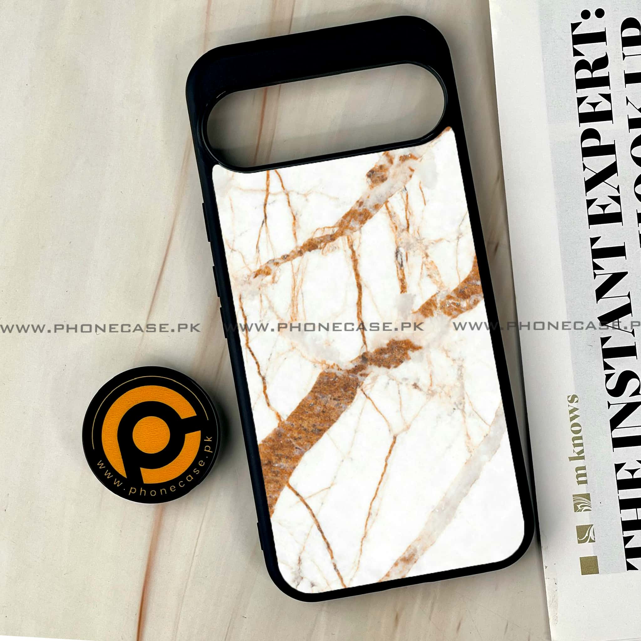 Google Pixel 9 Pro XL - White Marble series - Premium Metal Printed soft Bumper Shock Proof Case