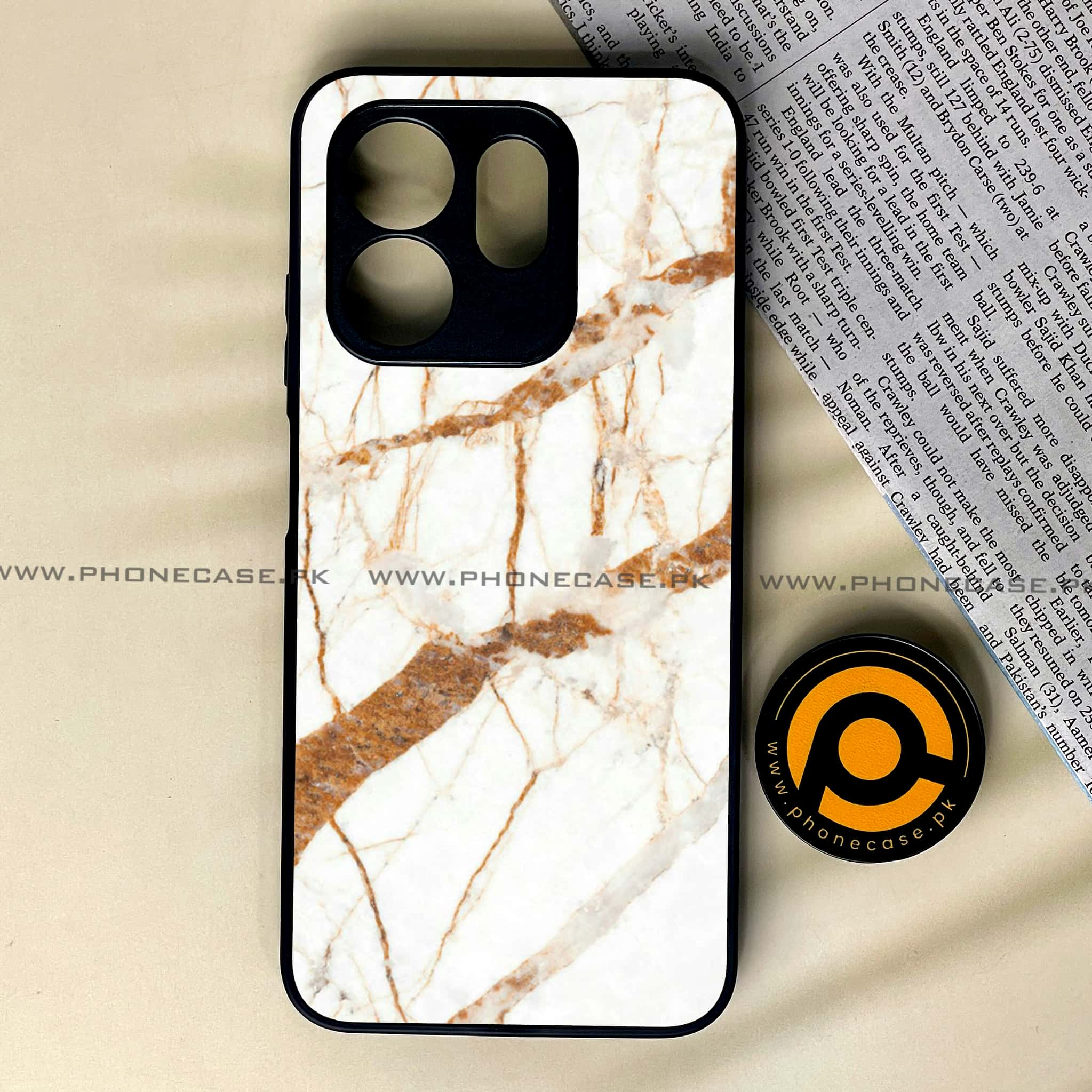 Infinix Hot 50i -   White Marble series - Premium Printed Glass soft Bumper shock Proof Case