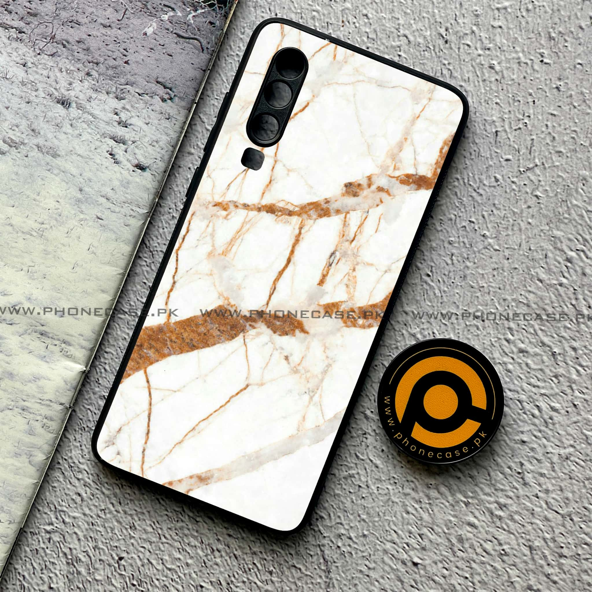 Huawei P30 - White Marble Series - Premium Printed Glass soft Bumper shock Proof Case