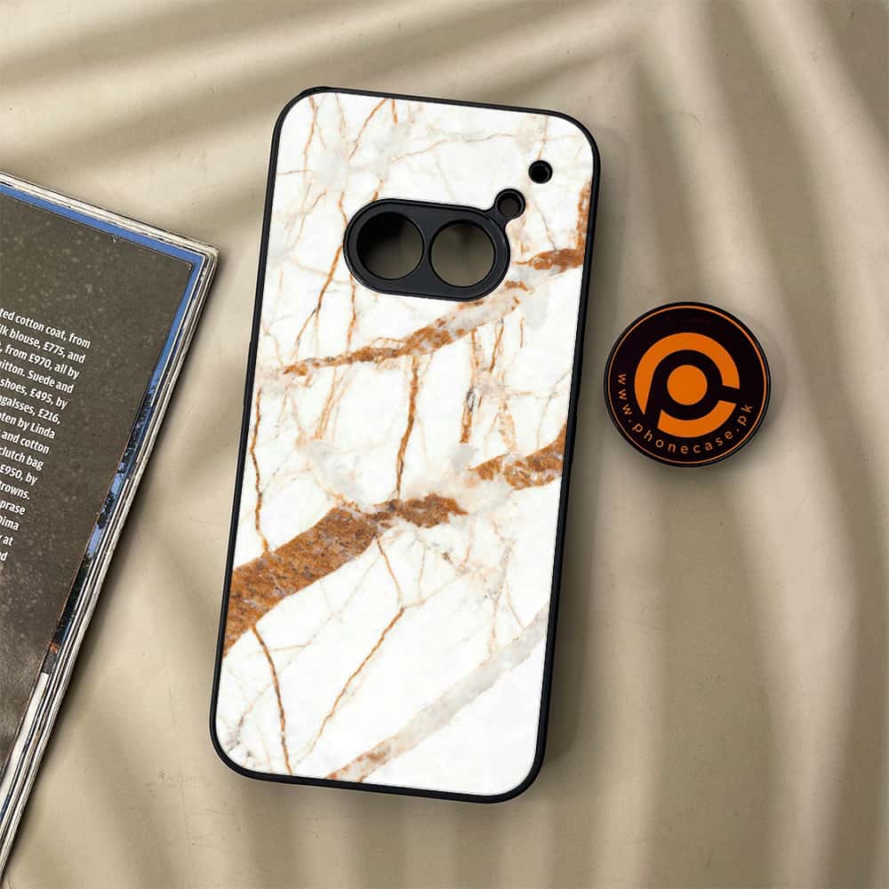 Nothing Phone (2a) - White Marble Series - Premium Metal Printed soft Bumper Shock Proof Case