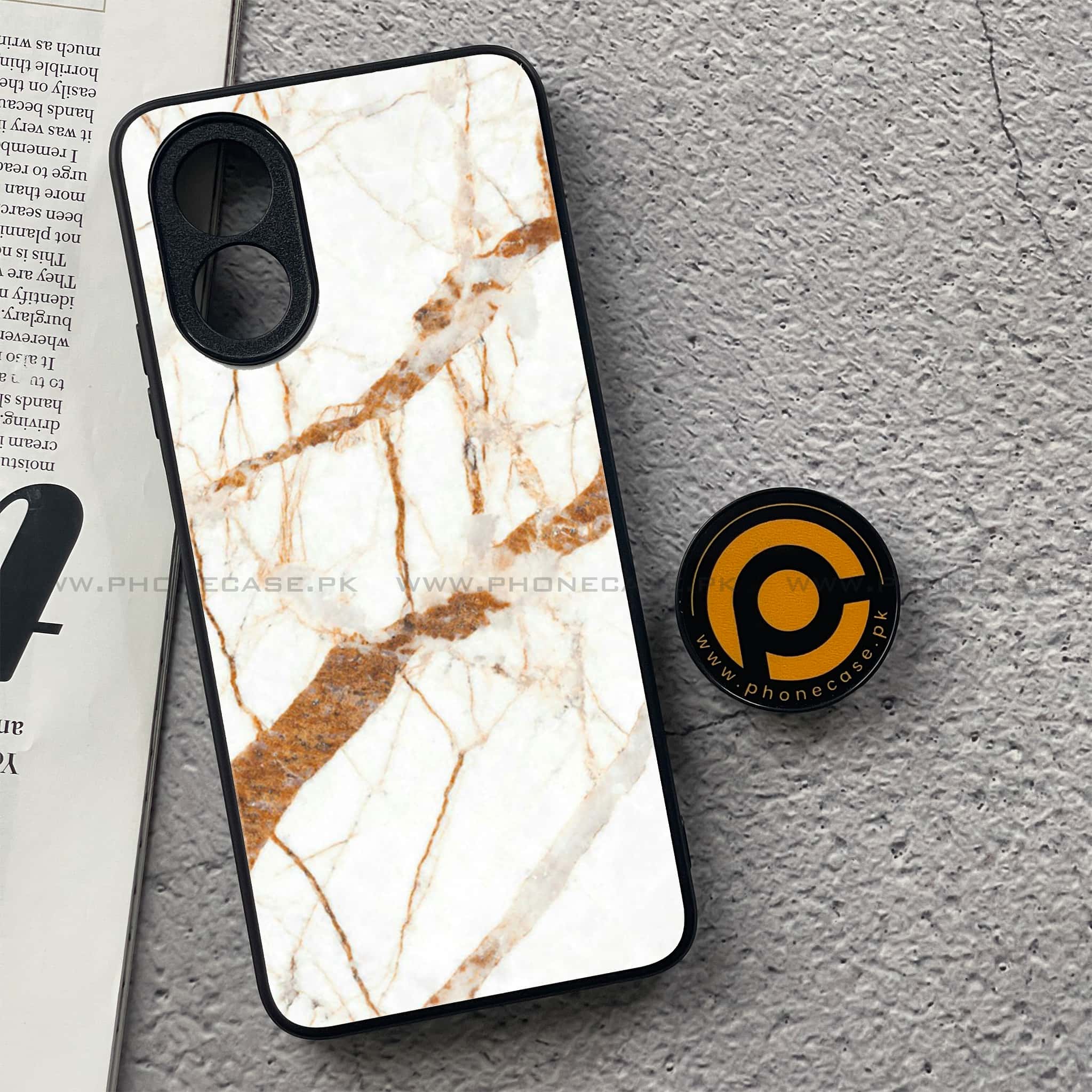 Oppo A18 4G - White Marble series - Premium Printed Glass soft Bumper shock Proof Case