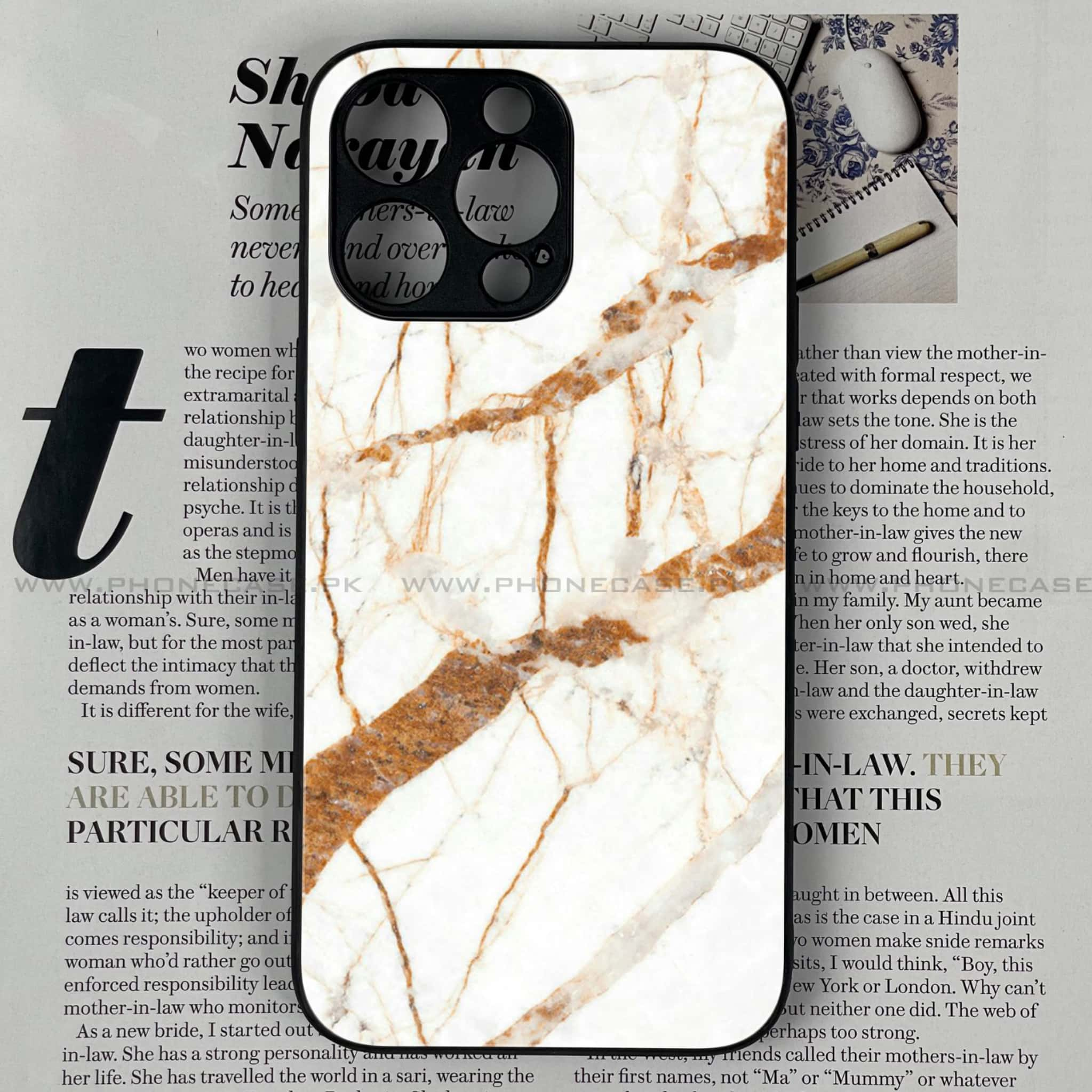 iPhone 16 Pro Max - White Marble Series - Premium Printed Glass soft Bumper shock Proof Case