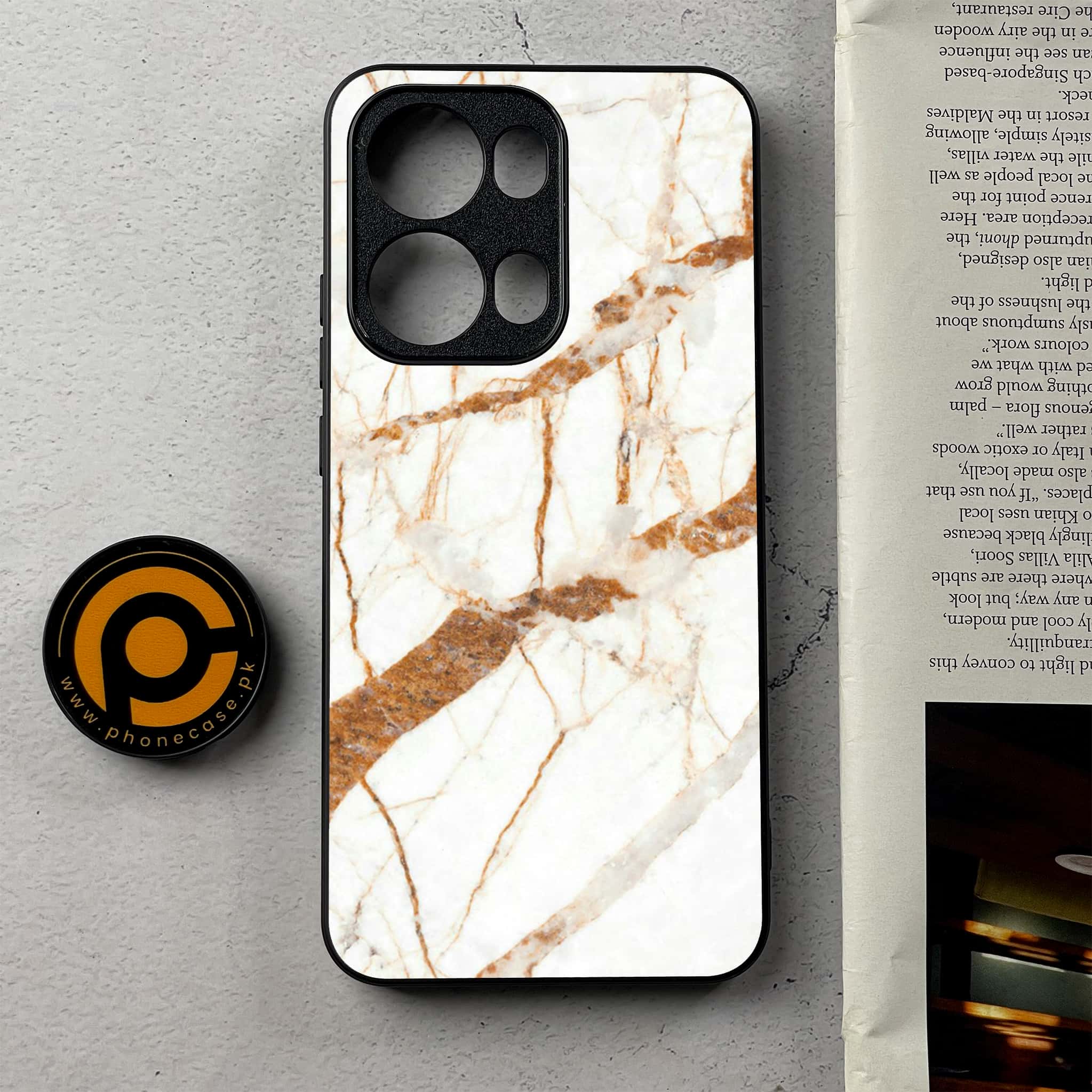Oppo Reno 13 Pro - White Marble series - Premium Metal Printed Soft Bumper Shockproof Case