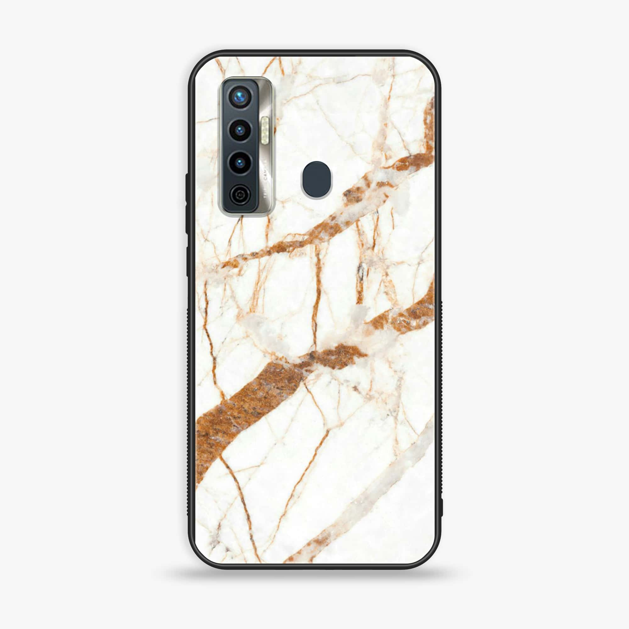 Tecno Camon 17 - White Marble Series - Premium Printed Glass soft Bumper shock Proof Case