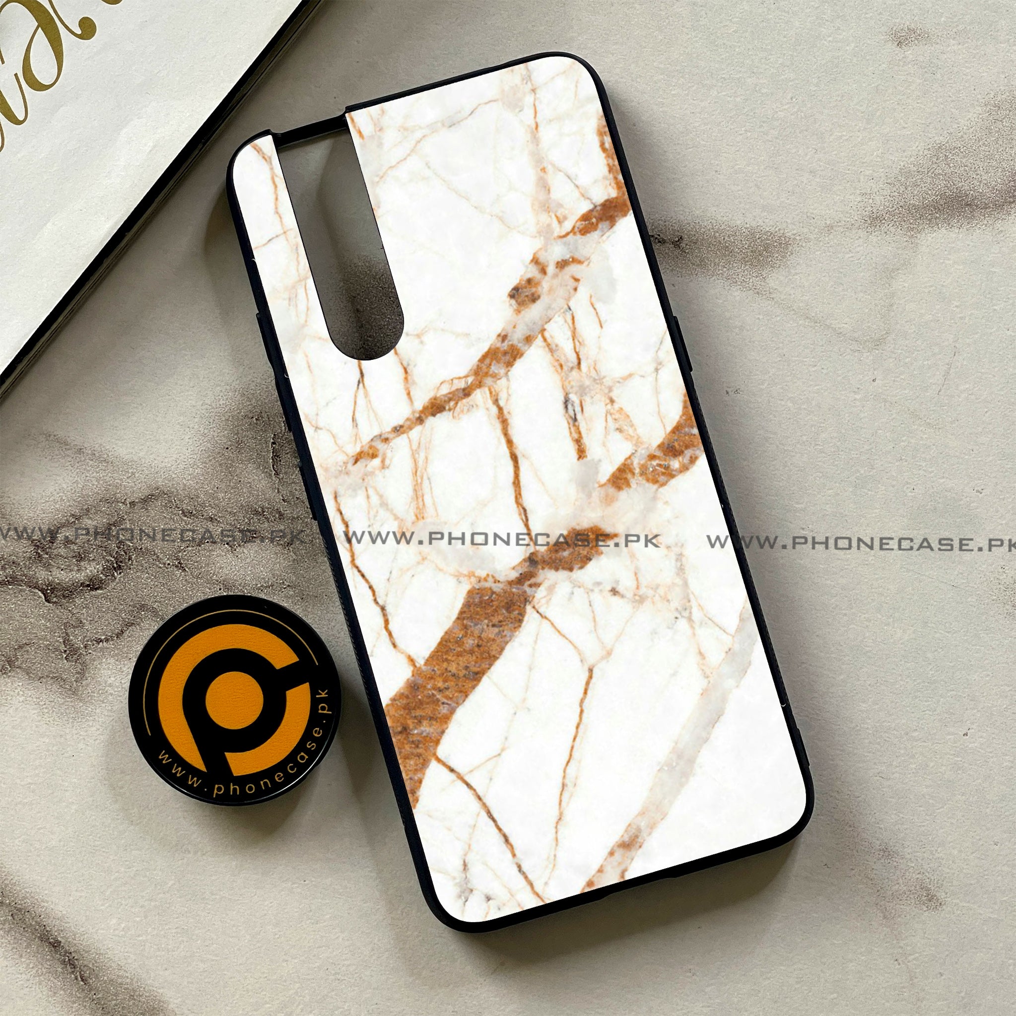 Vivo V15 Pro - White Marble Series - Premium Printed Glass soft Bumper shock Proof Case