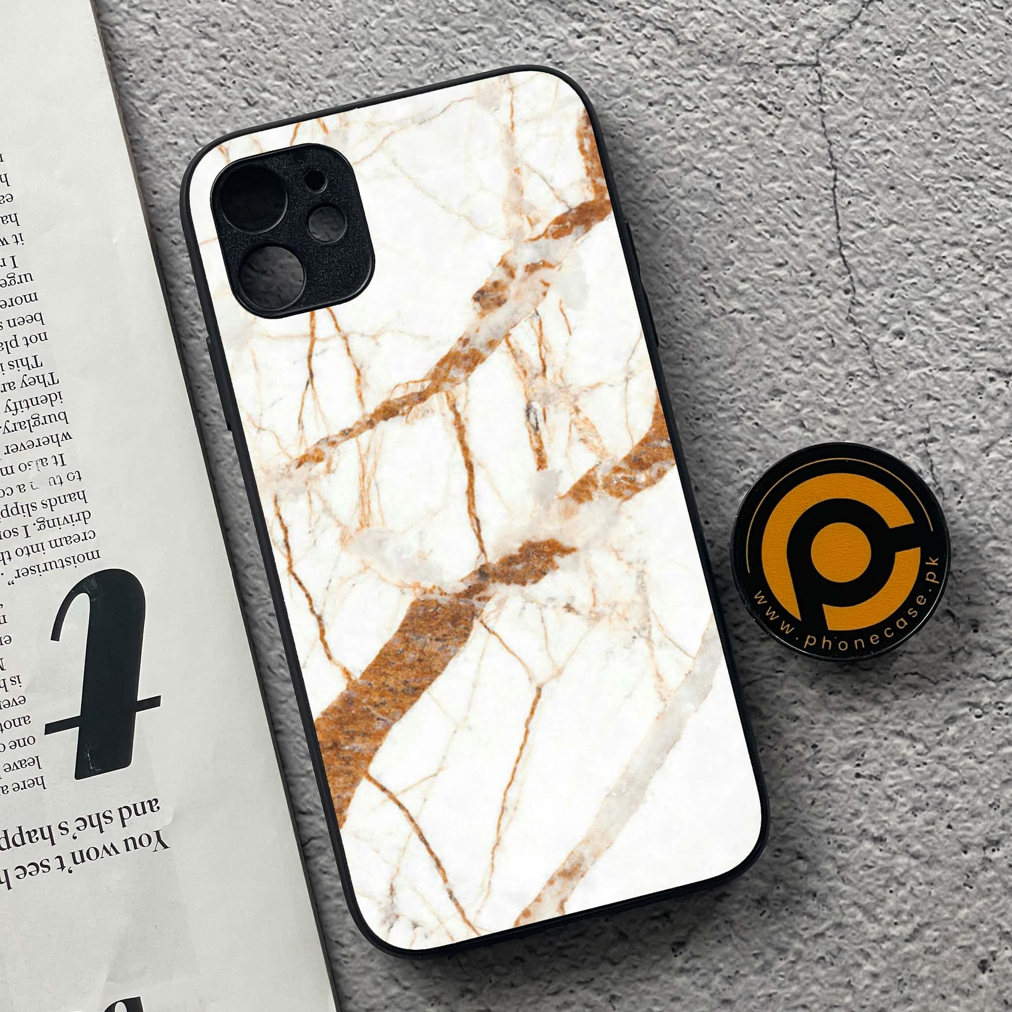 iPhone 11 White Marble Series  Premium Printed Glass soft Bumper shock Proof Case
