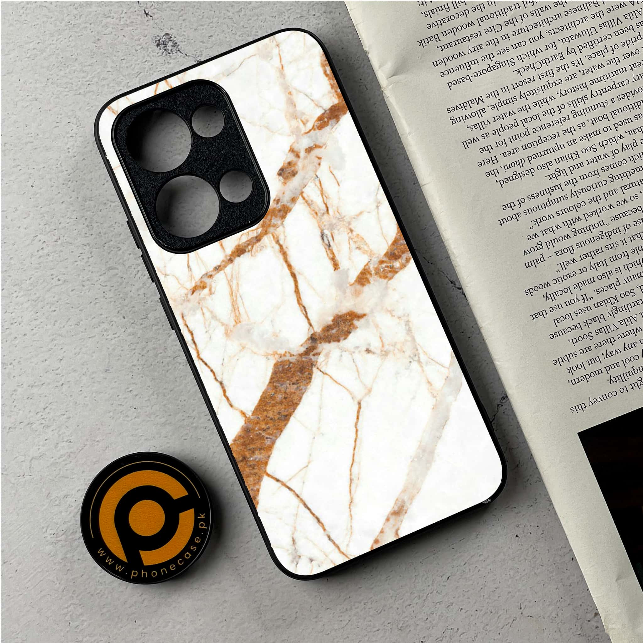Oppo Reno 13 - White Marble Series - Premium Metal Printed Soft Bumper Shockproof Case
