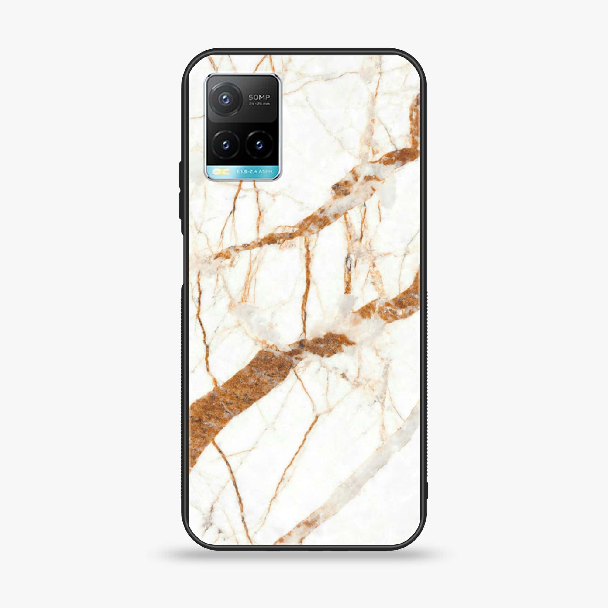 Vivo Y33T White Marble Series  Premium Printed Glass soft Bumper shock Proof Case