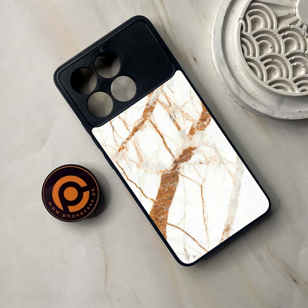 Xiaomi Poco F6 Pro - White Marble Series - Premium Metal Printed soft Bumper shock Proof Case