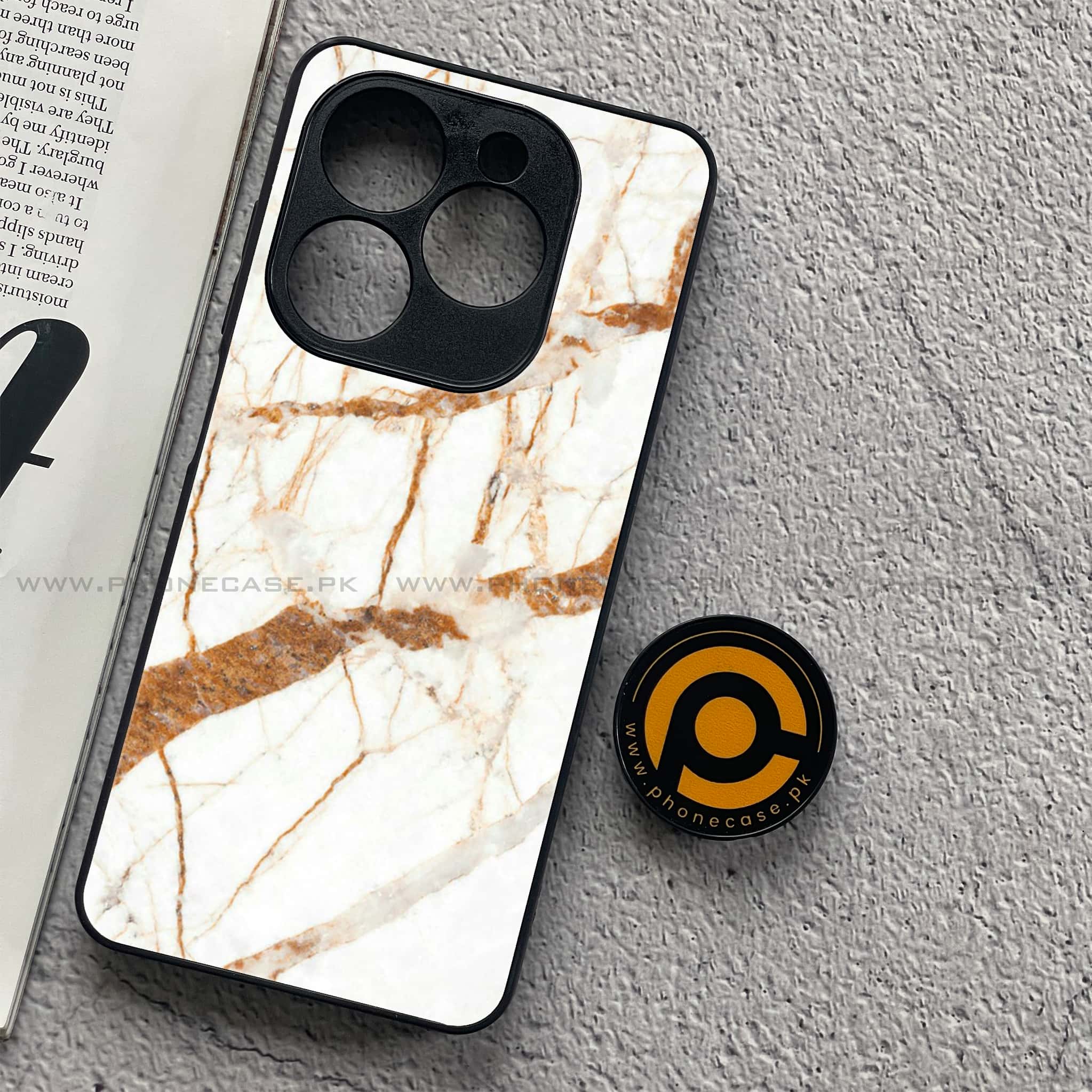 Tecno Spark 20C - White Marble Series - Premium Printed Glass soft Bumper shock Proof Case