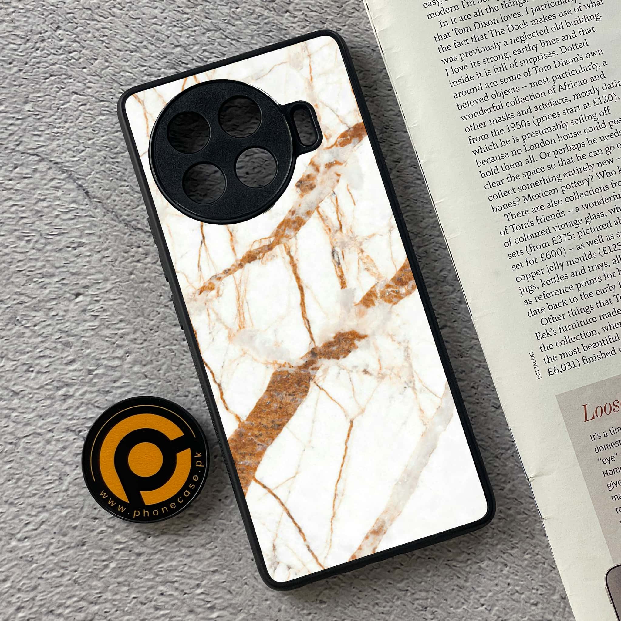 Tecno Spark 20 pro plus - White Marble series - Premium Printed Glass soft Bumper shock Proof Case