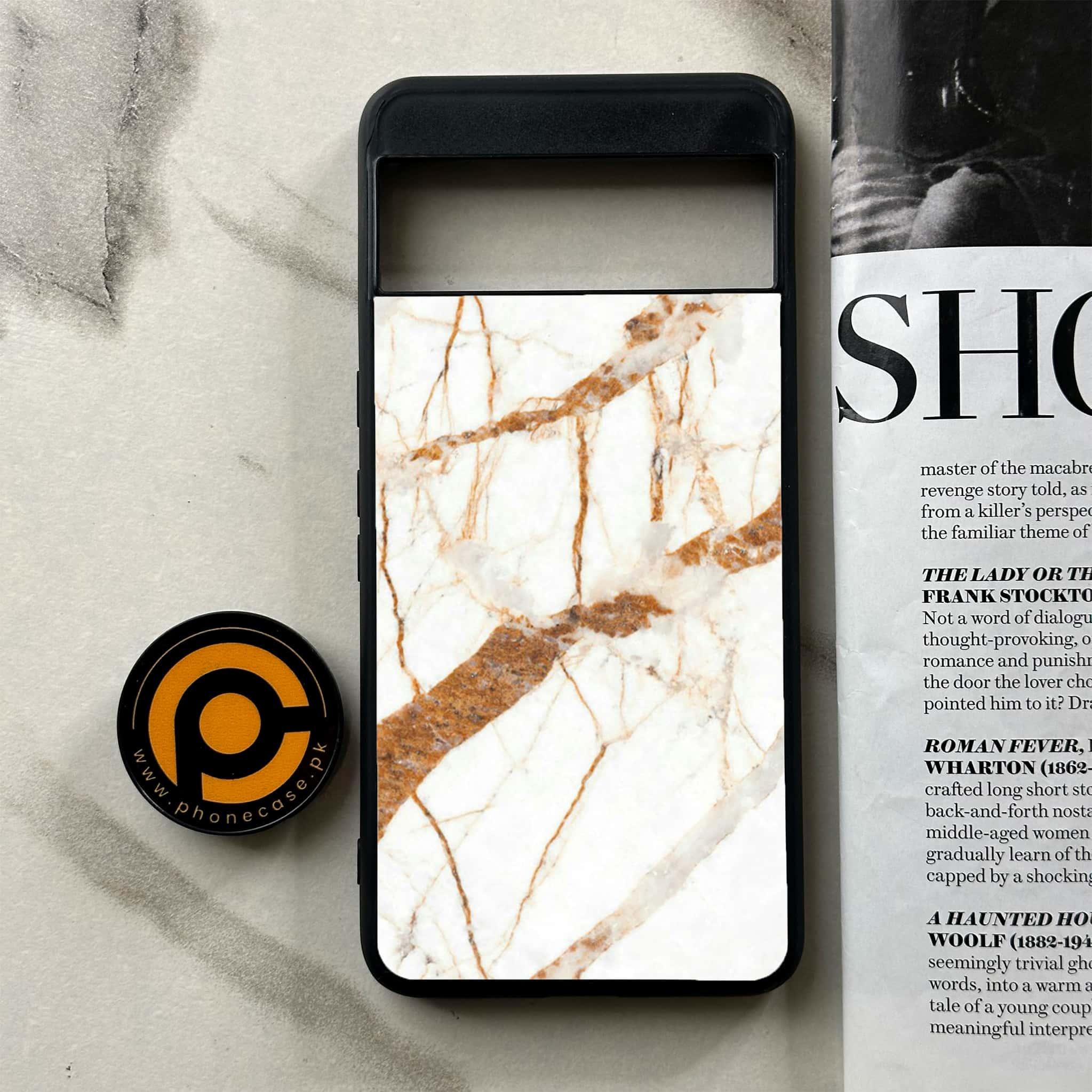 Google Pixel 8 Pro - White Marble Series - Premium Printed Glass soft Bumper shock Proof Case