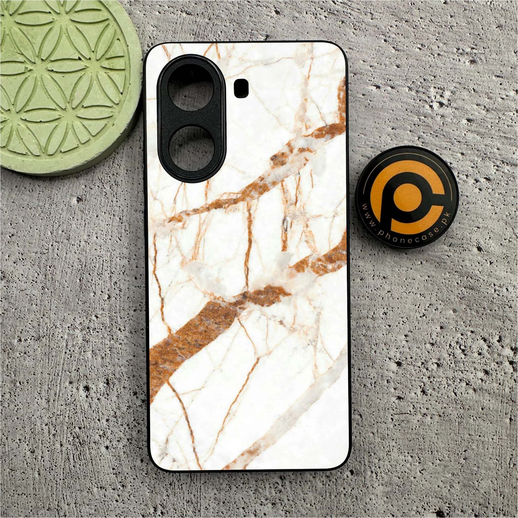 Xiaomi Redmi Turbo 4 - White Marble series - Premium Metal Printed soft Bumper shock Proof Case