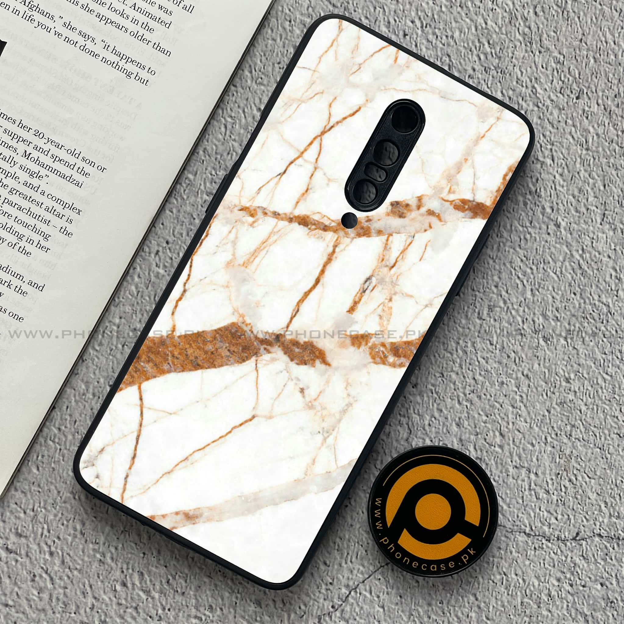 OnePlus 7 - White Marble Series - Premium Printed Glass soft Bumper shock Proof Case