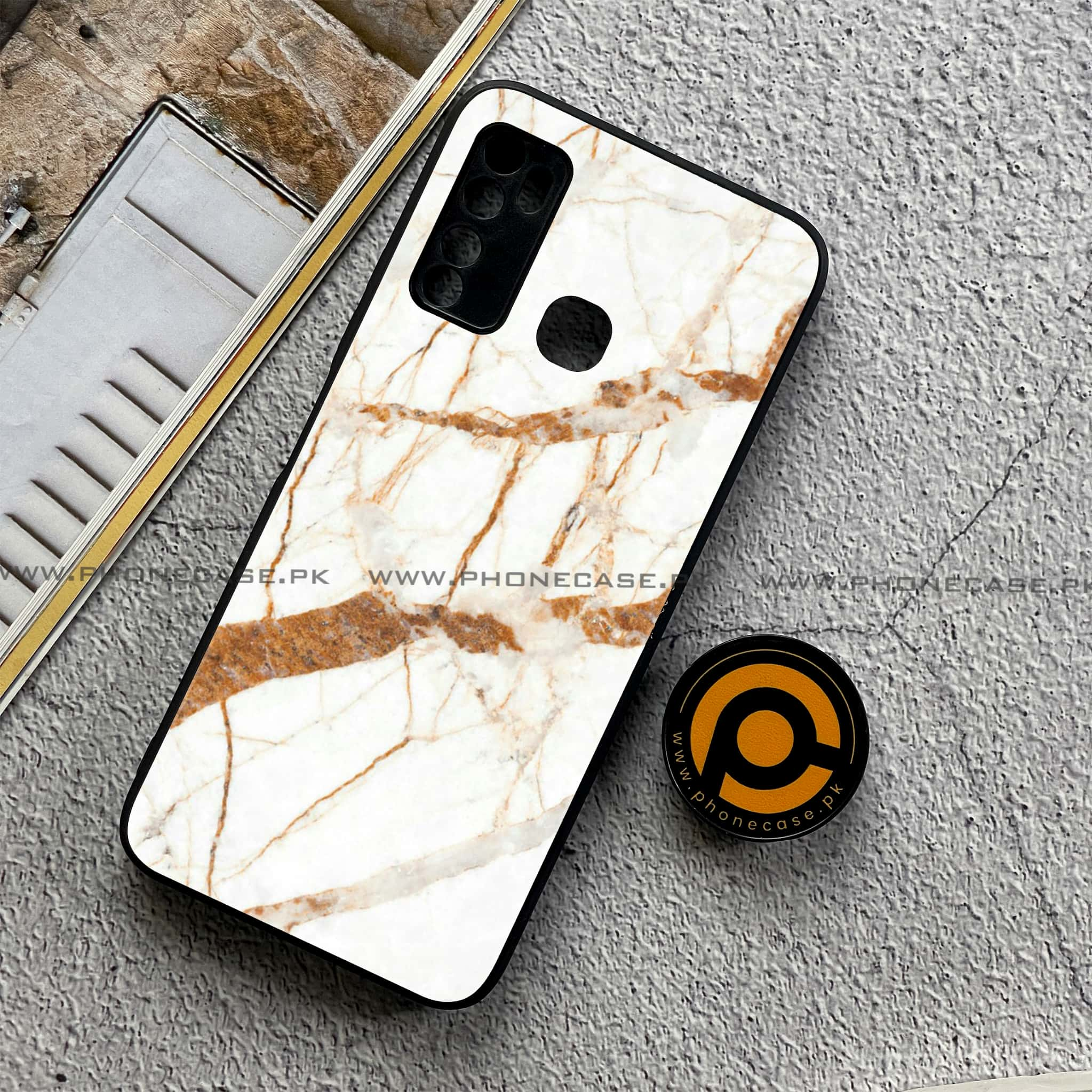 Infinix Note 7 Lite - White Marble series - Premium Printed Metal soft Bumper shock Proof Case