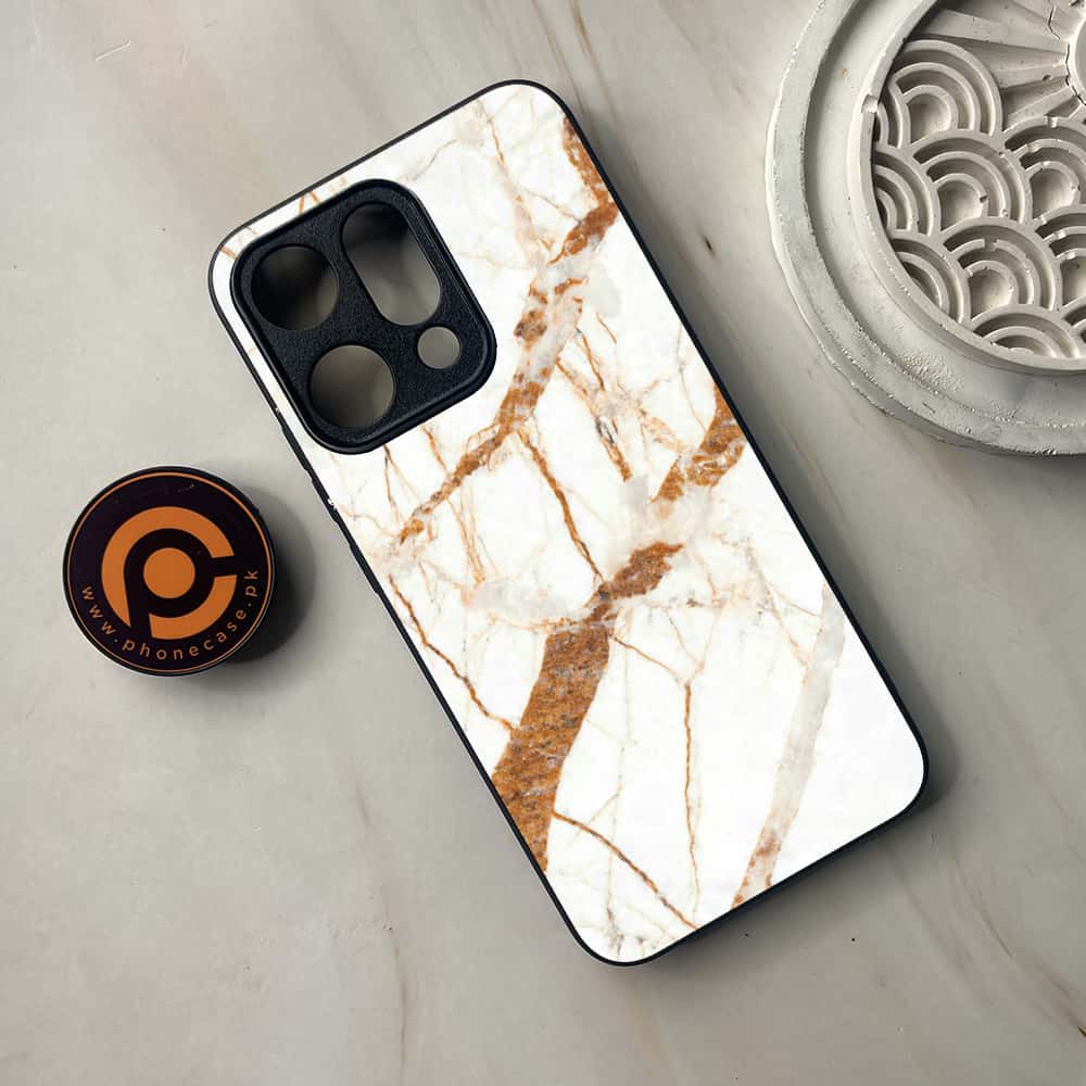 Oppo Reno 14 5G - White Marble Series - Premium Metal Printed soft Bumper shock Proof Case