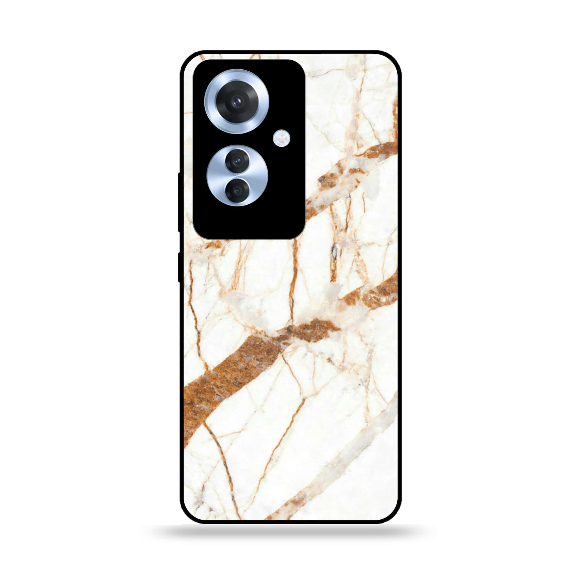 Oppo F25 Pro - White Marble series - Premium Printed Glass soft Bumper shock Proof Case