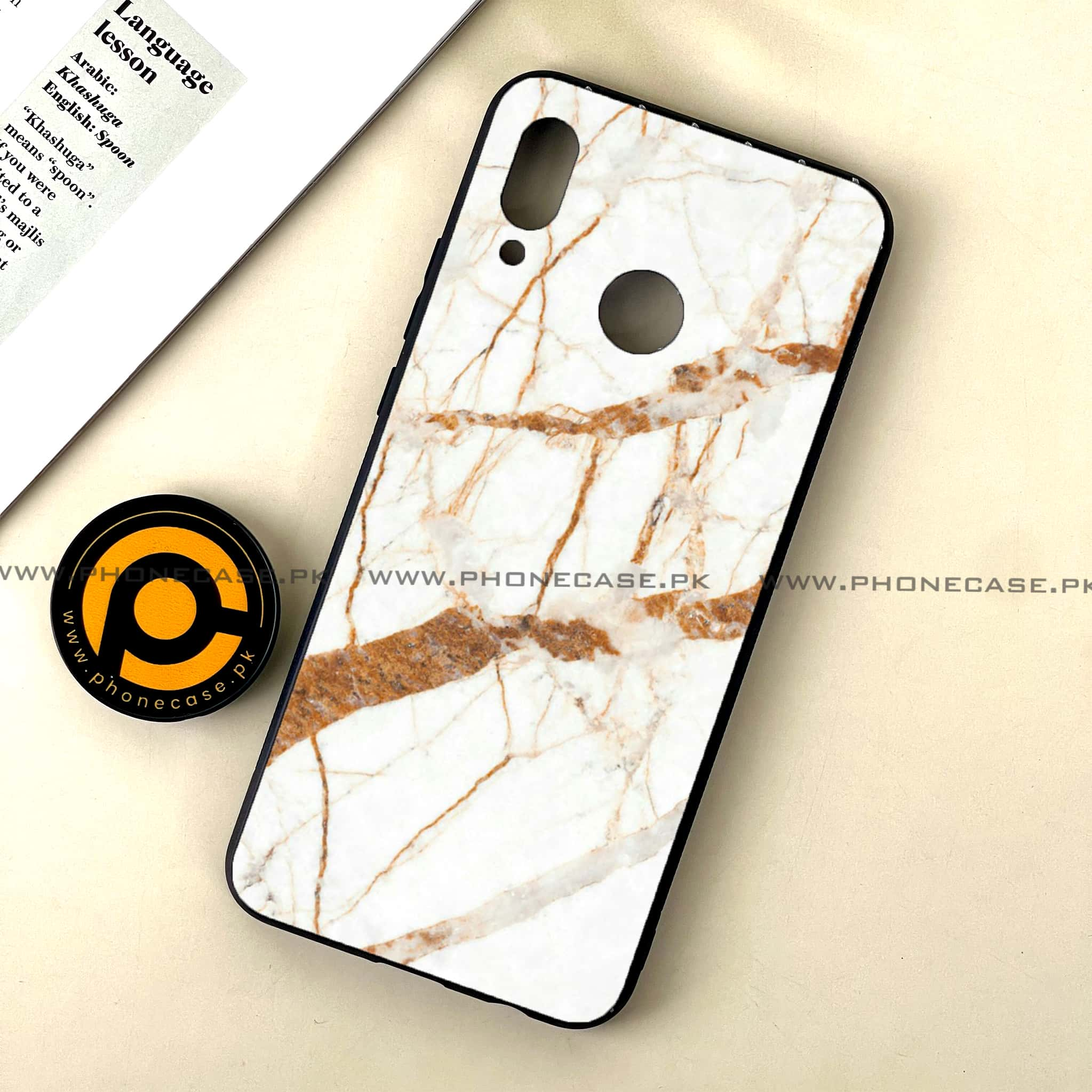 Huawei Nova 3 - White Marble Series - Premium Printed Glass soft Bumper shock Proof Case