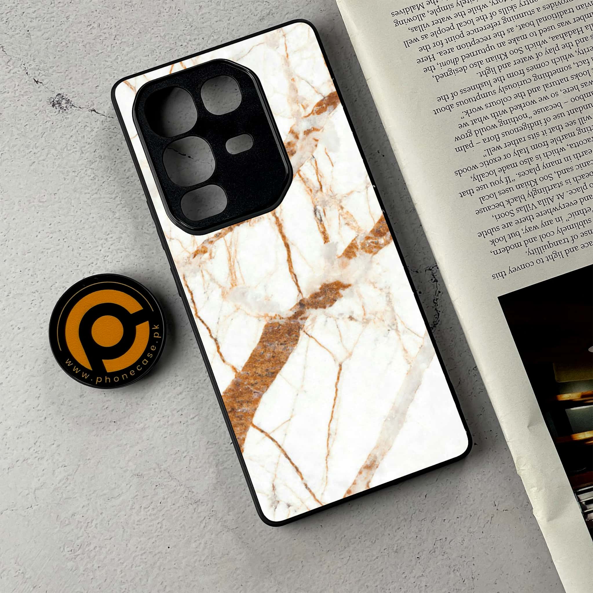 Infinix Note 50 - White Marble Series - Premium Metal Printed Soft Bumper Shockproof Case