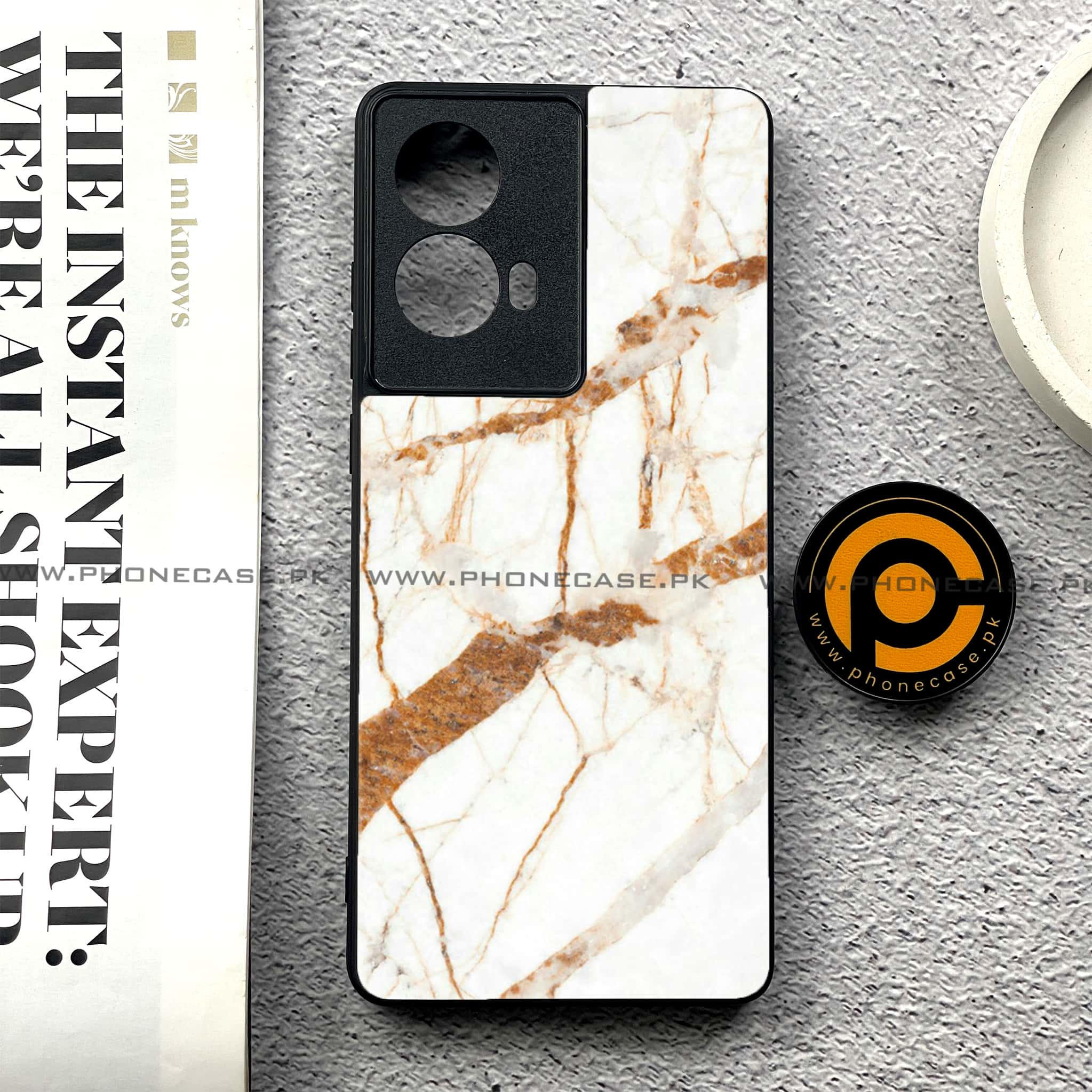 Moto G85 - White Marble series - Premium Printed Glass soft Bumper shock Proof Case