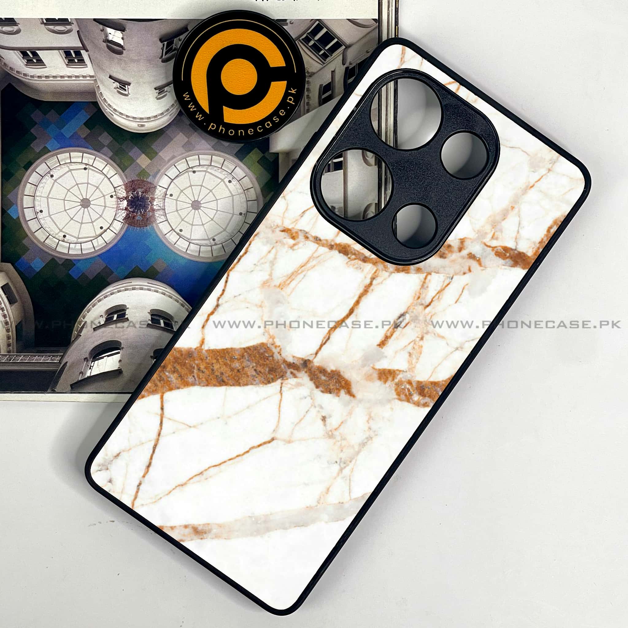 Redmi Note 13 Pro 4G - White Marble Series - Premium Metal Printed soft Bumper shock Proof Case