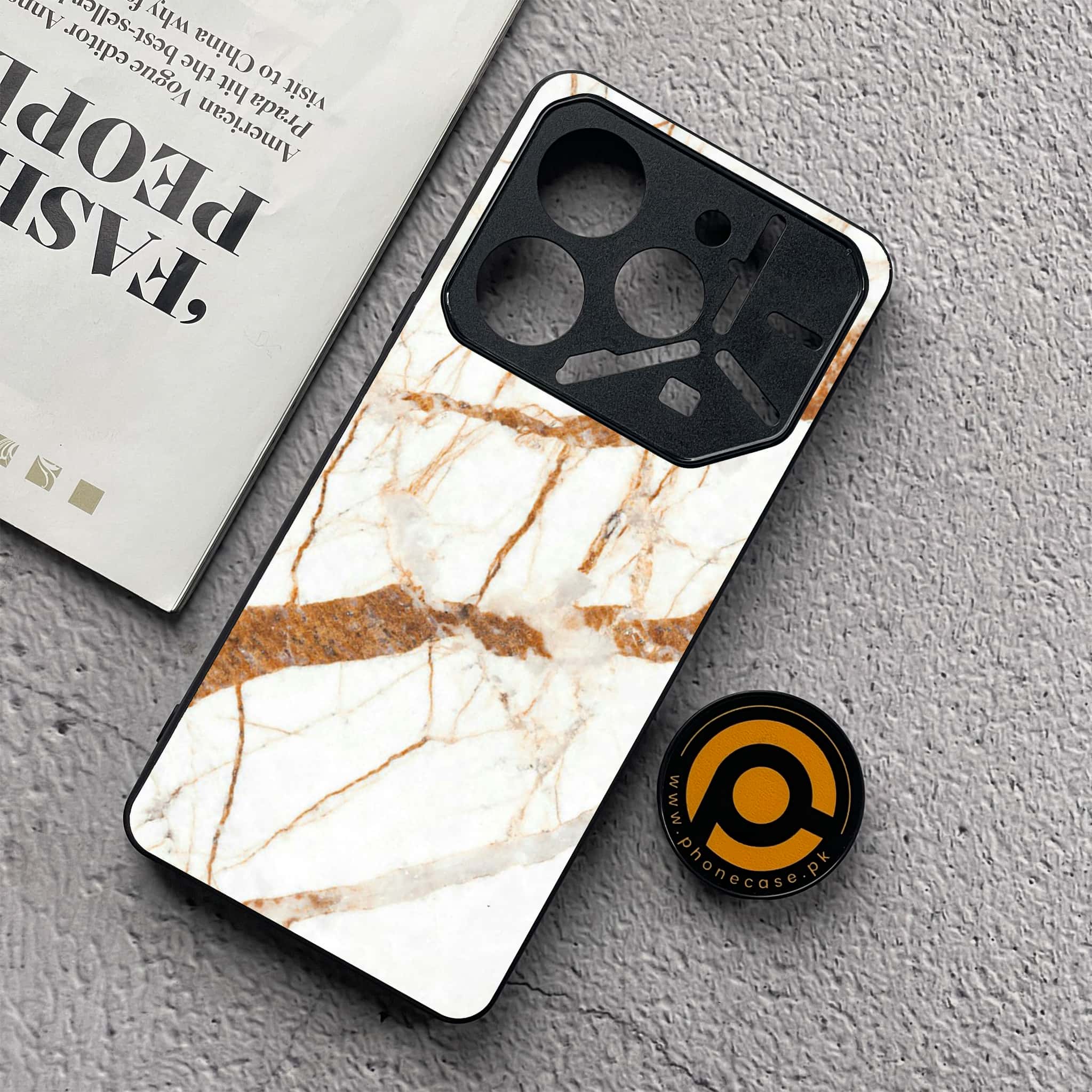 Tecno Pova 6 Neo - White Marble Series - Premium Metal  Printed soft Bumper shock Proof Case