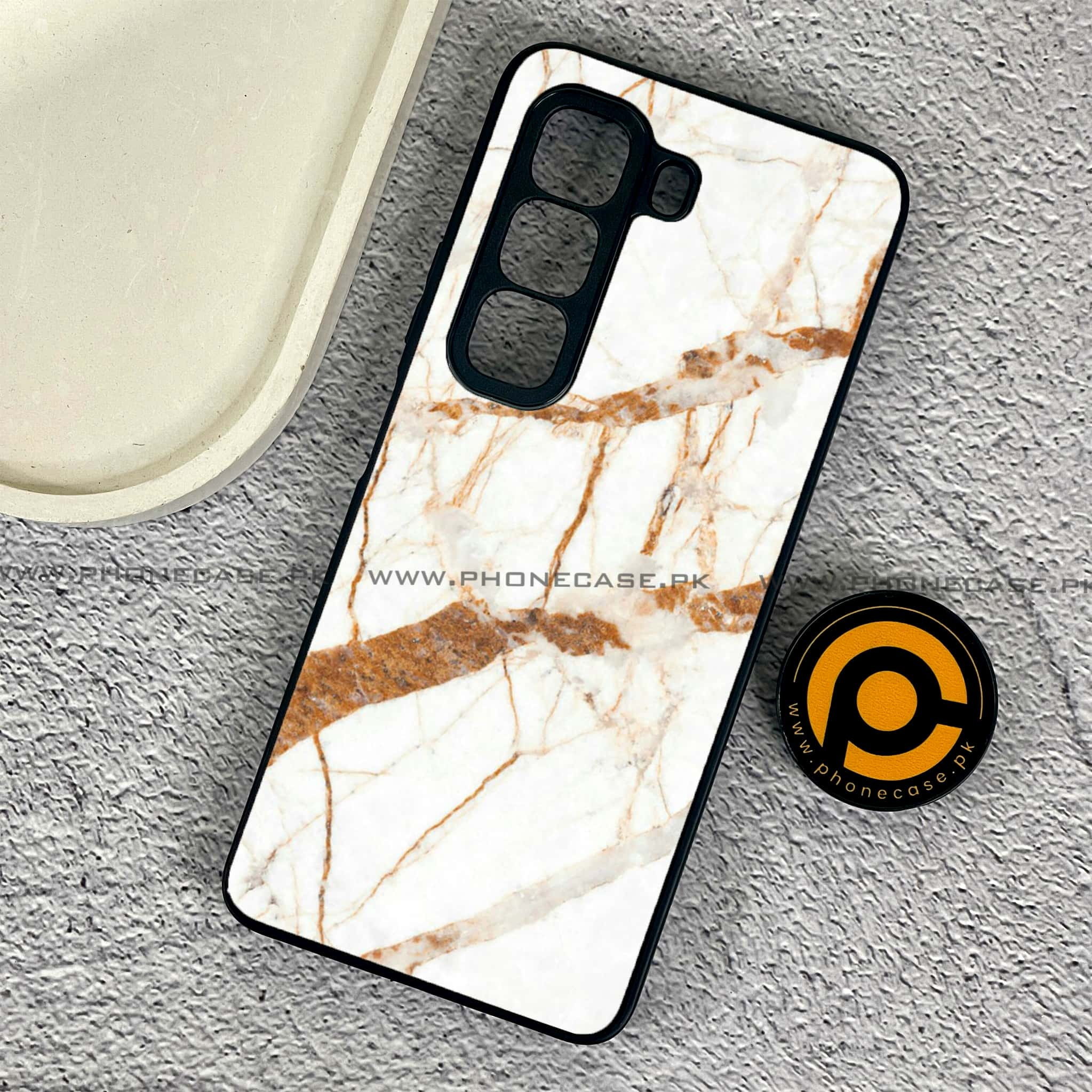 Infinix Hot 50 Pro - White Marble series - Premium Printed Glass soft Bumper shock Proof Case