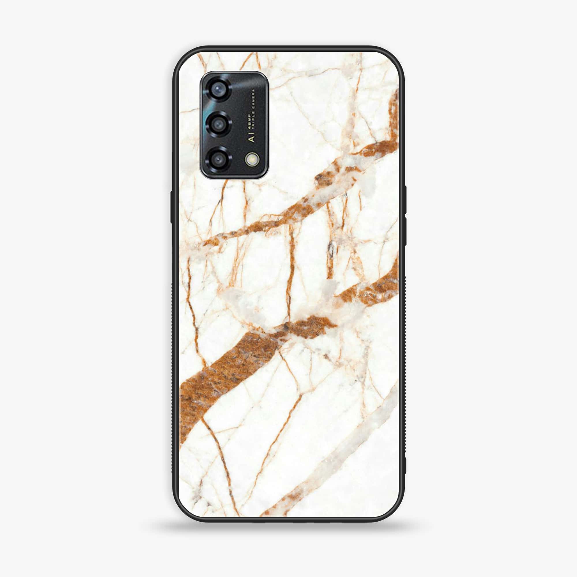Oppo A95  - White Marble Series - Premium Printed Glass soft Bumper shock Proof Case