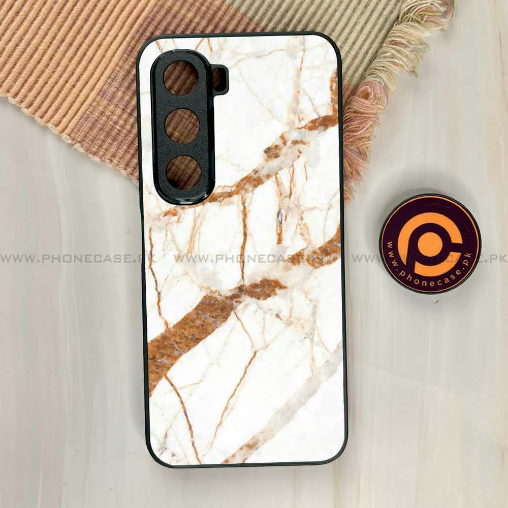 Infinix Hot 60i - White Marble series - Premium Metal Printed soft Bumper shock Proof Case