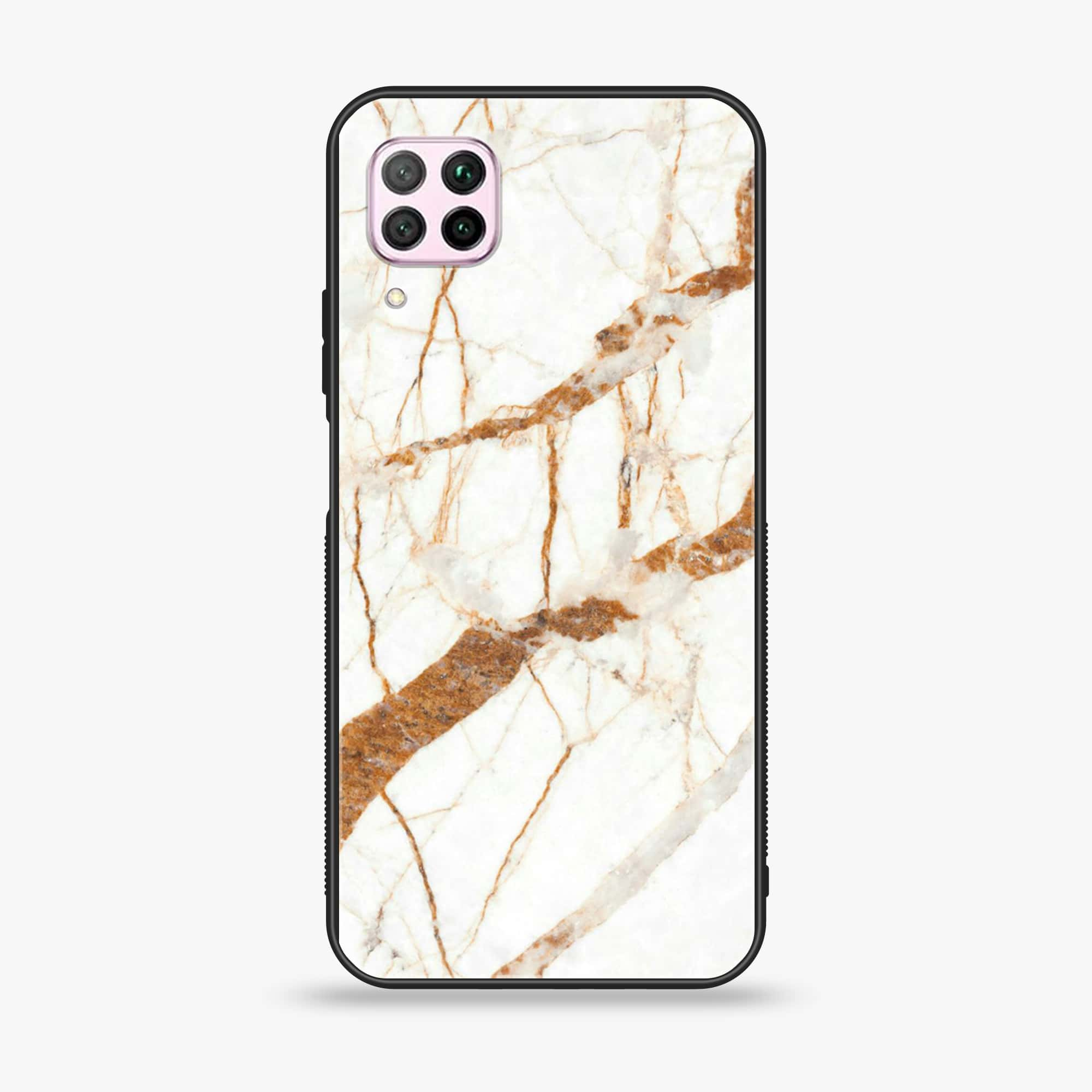 Huawei Nova 7i - White Marble Series - Premium Printed Glass soft Bumper shock Proof Case