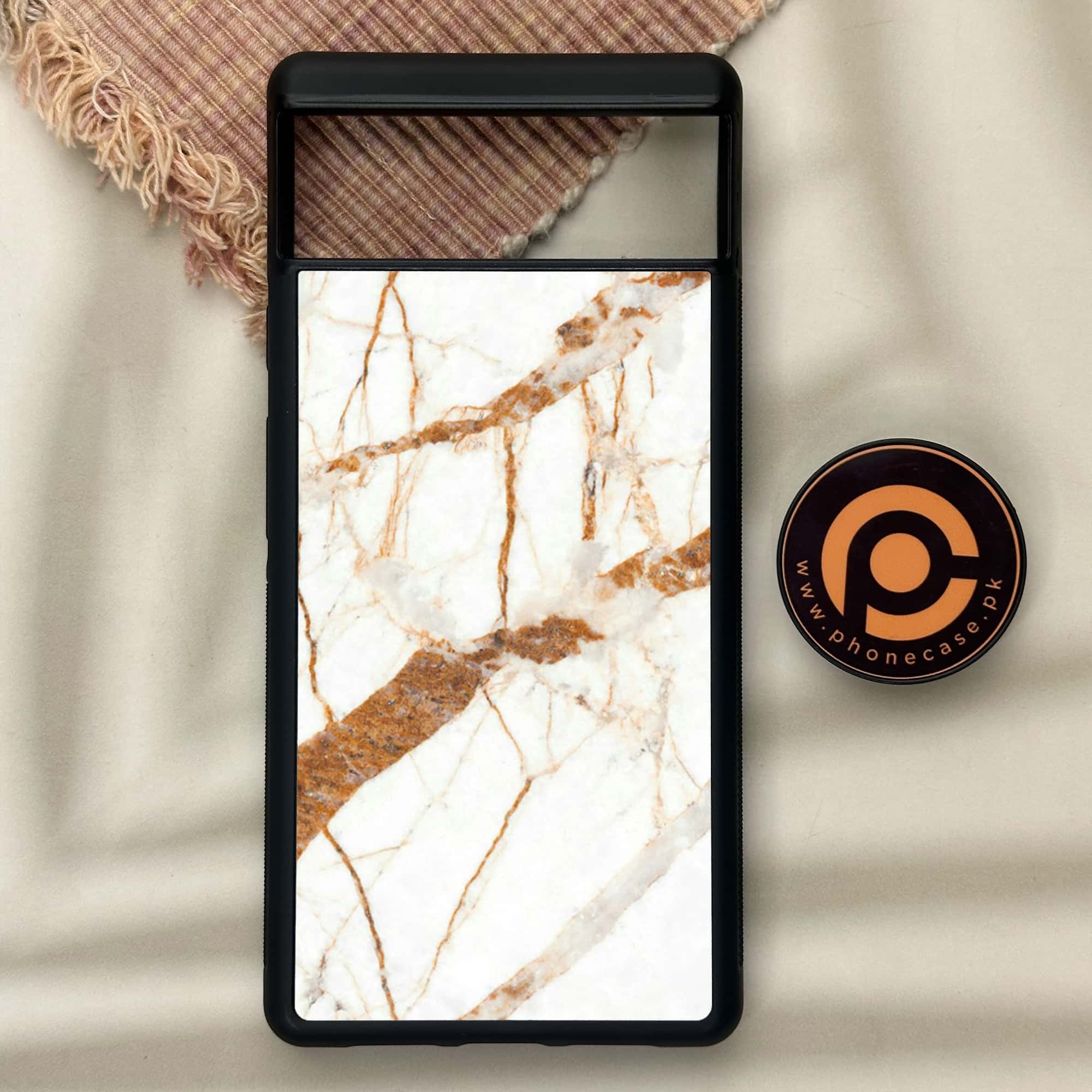 Google Pixel 6 - White Marble Series - Premium Metal Printed soft Bumper Shock Proof Case