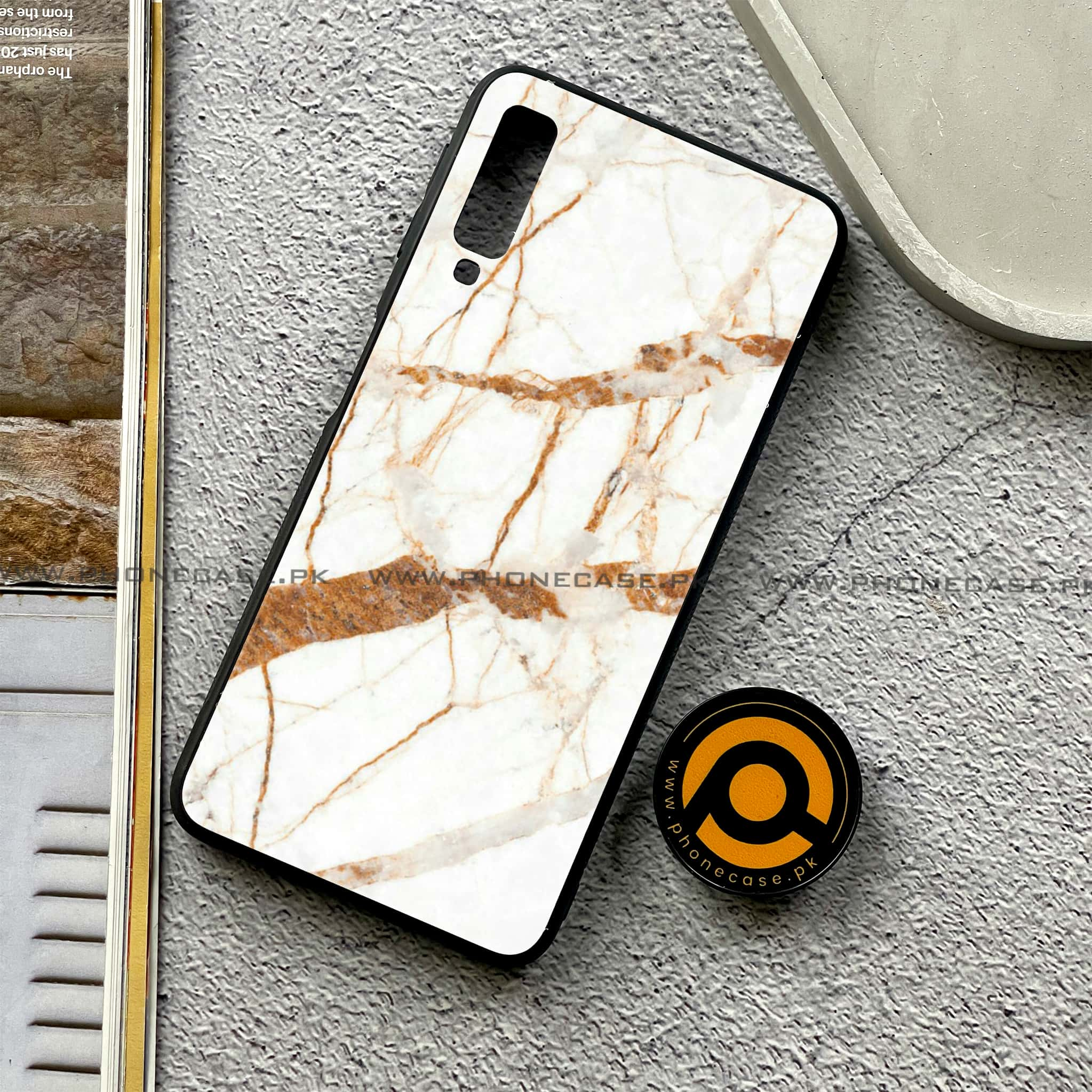 Galaxy A7 2018 - White Marble series - Premium Printed Metal soft Bumper shock Proof Case