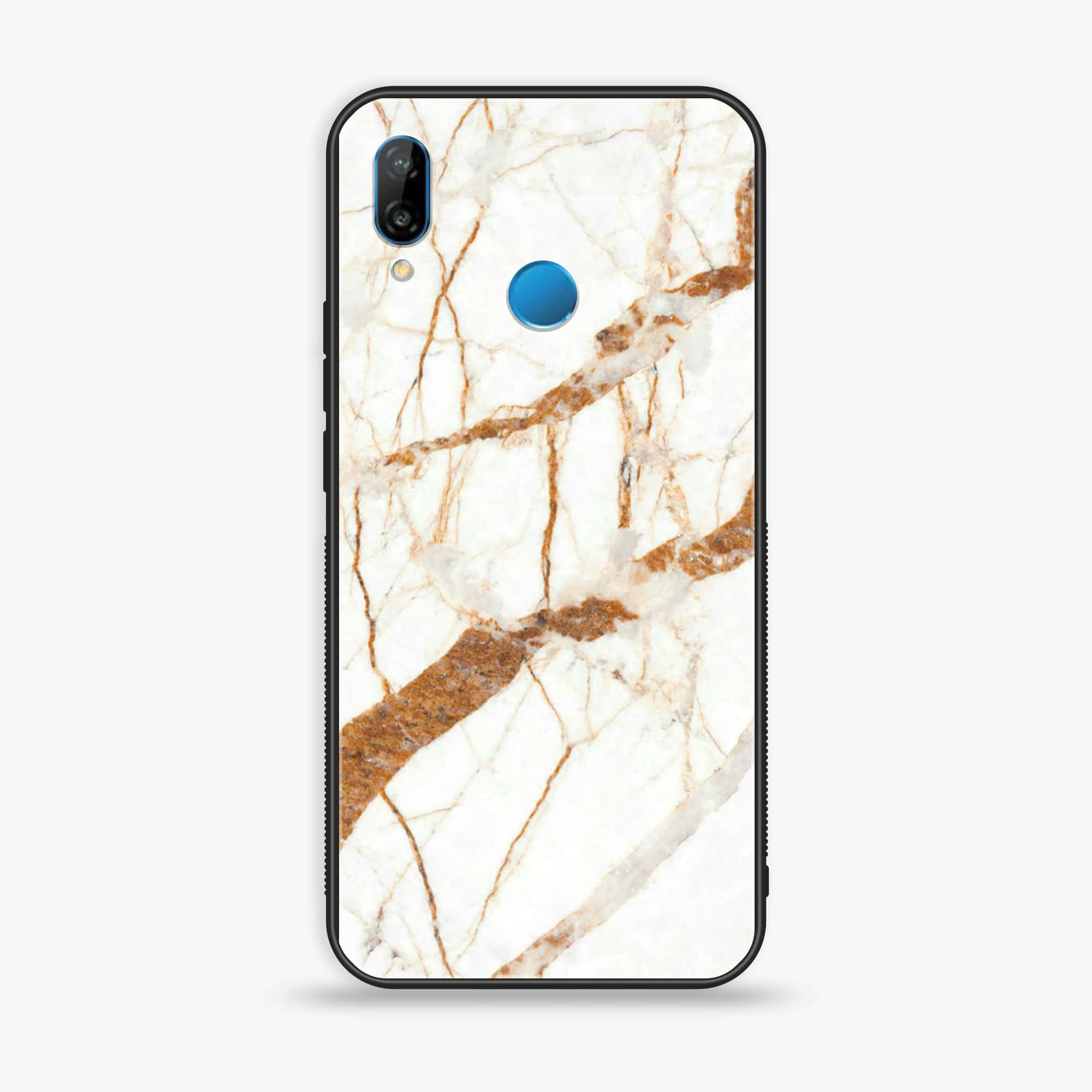 Huawei P20 lite - White Marble Series - Premium Printed Glass soft Bumper shock Proof Case