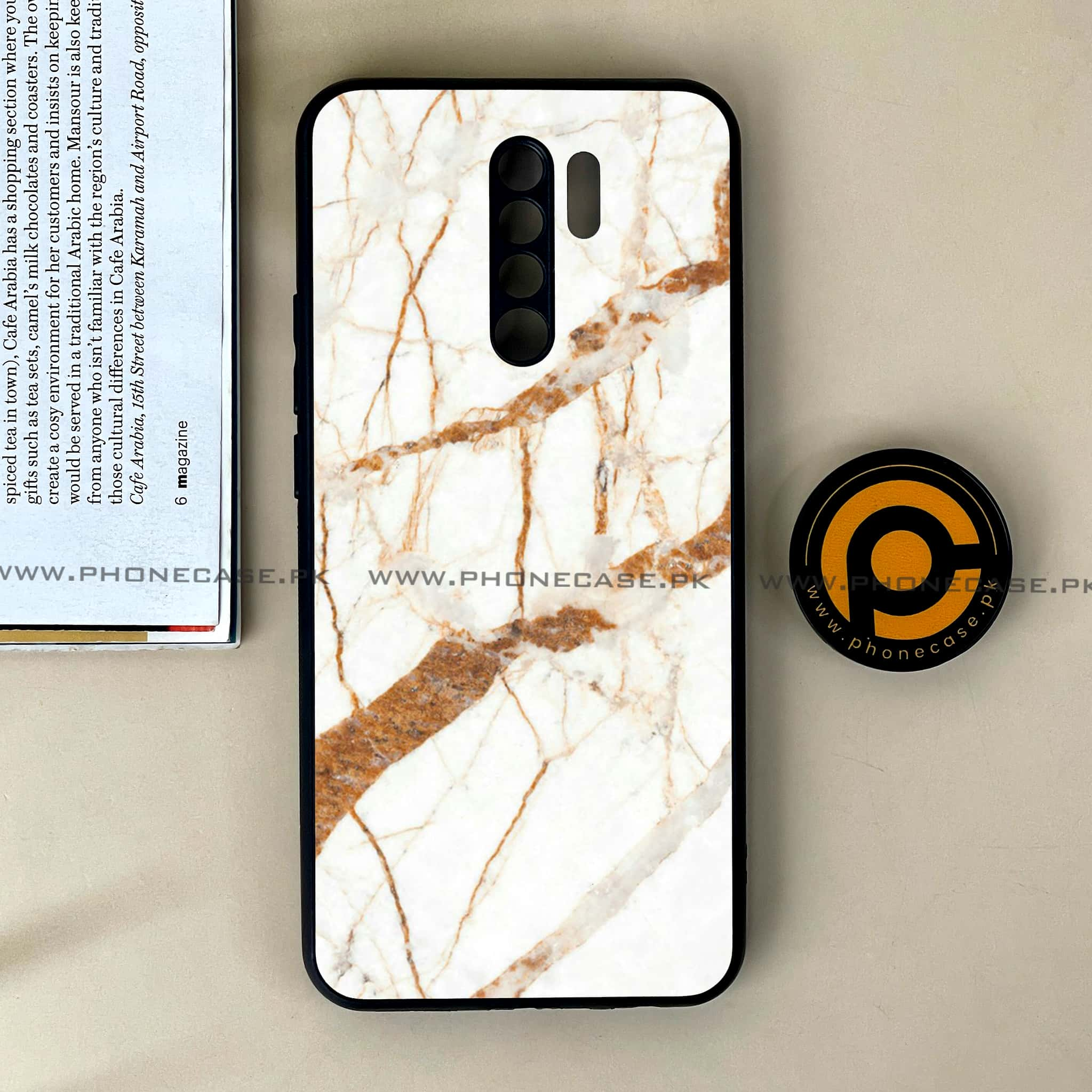 Xiaomi Redmi 9 - White Marble Series - Premium Printed Glass soft Bumper shock Proof Case