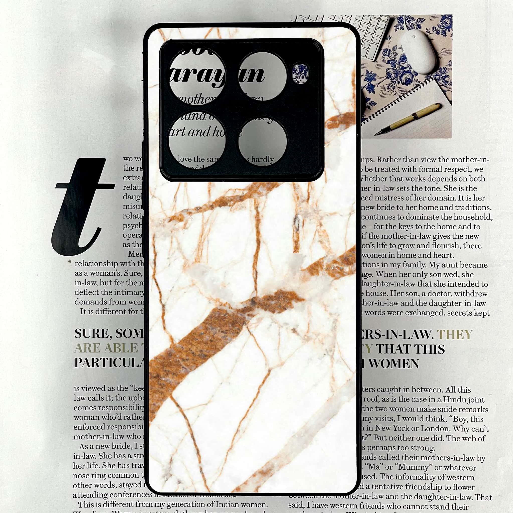 Infinix Note 40 Pro Plus - White Marble series - Premium Metal Printed soft Bumper shock Proof Case
