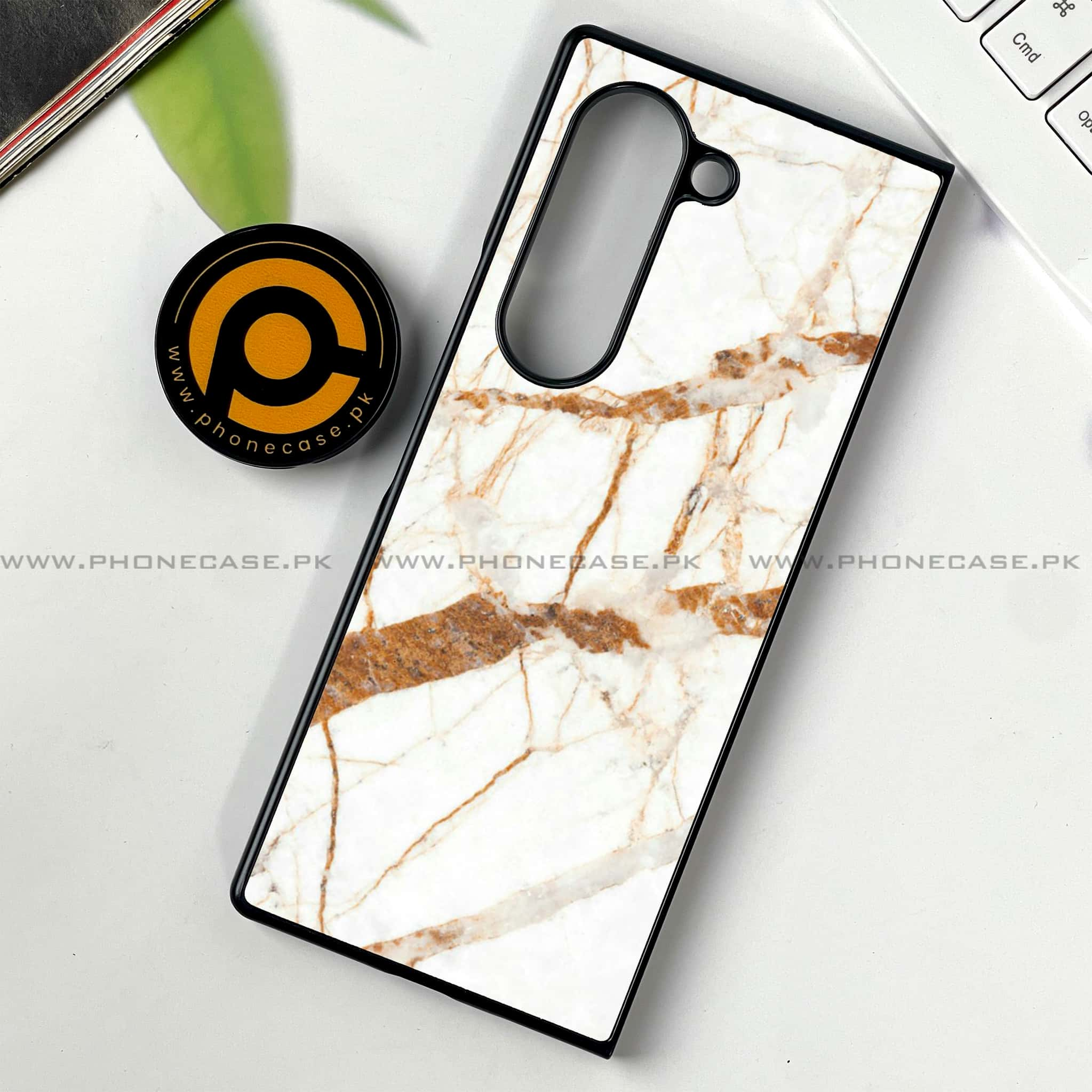 Samsung Galaxy Z Fold 6 - White Marble series - Premium Printed Metal soft Bumper shock Proof Case