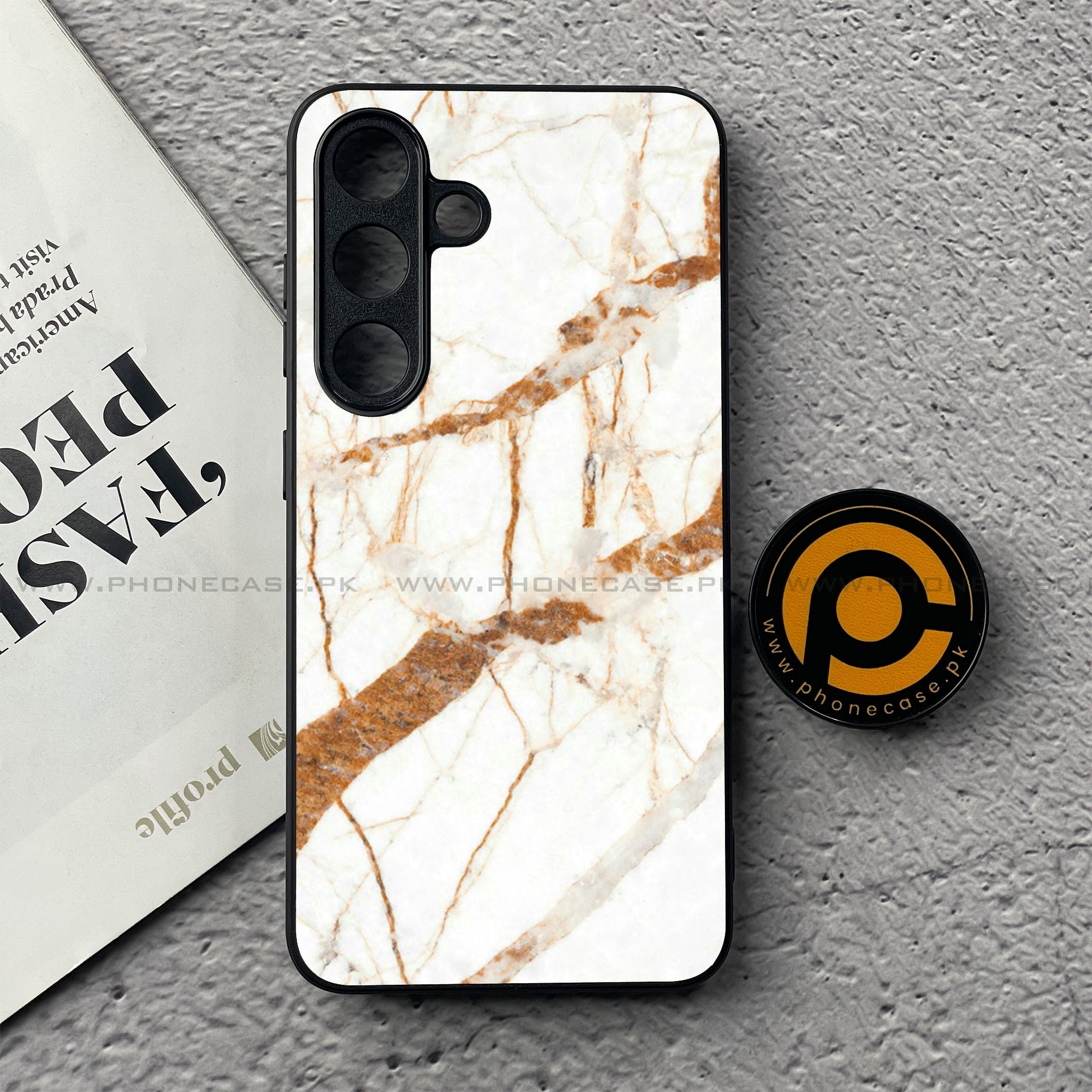 Samsung Galaxy S25 FE - White Marble Series - Premium Metal Printed soft Bumper shock Proof Case
