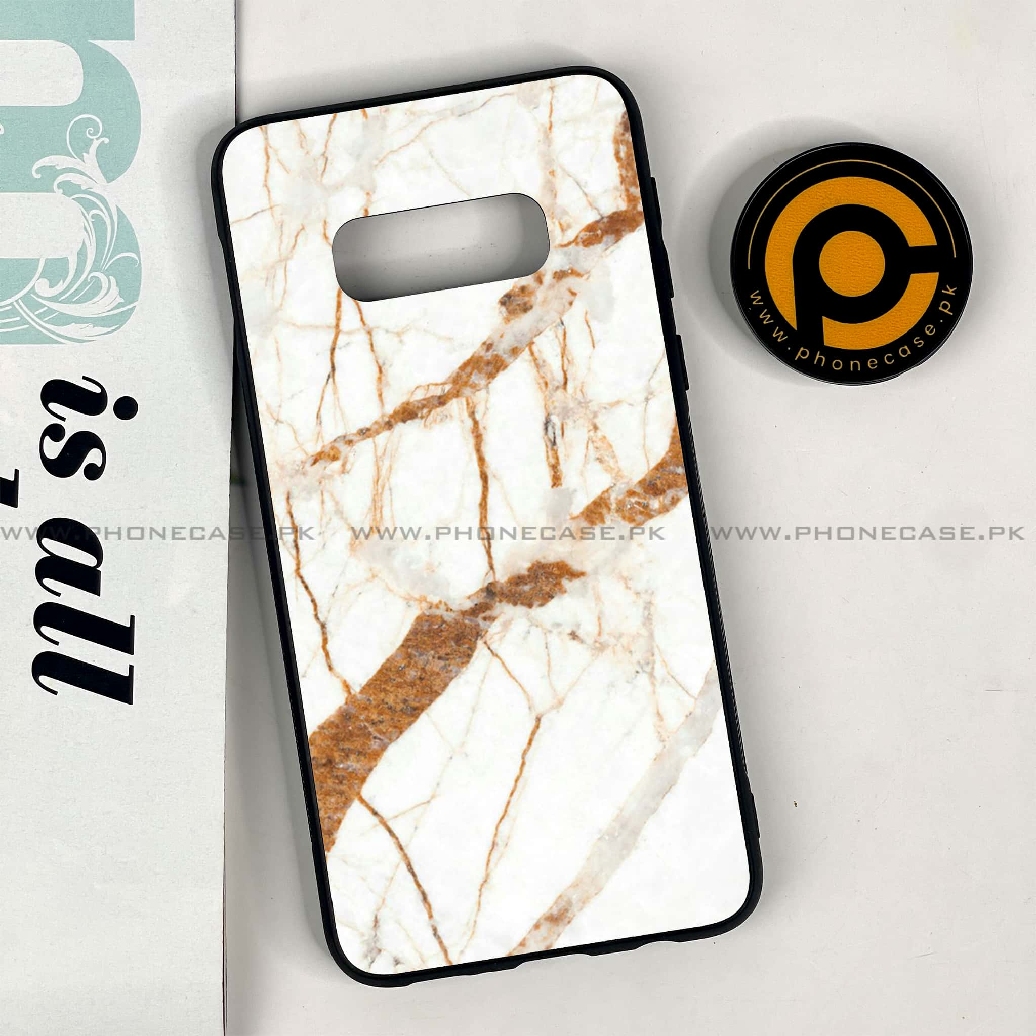 Galaxy S10e - White Marble series - Premium Printed Glass soft Bumper shock Proof Case