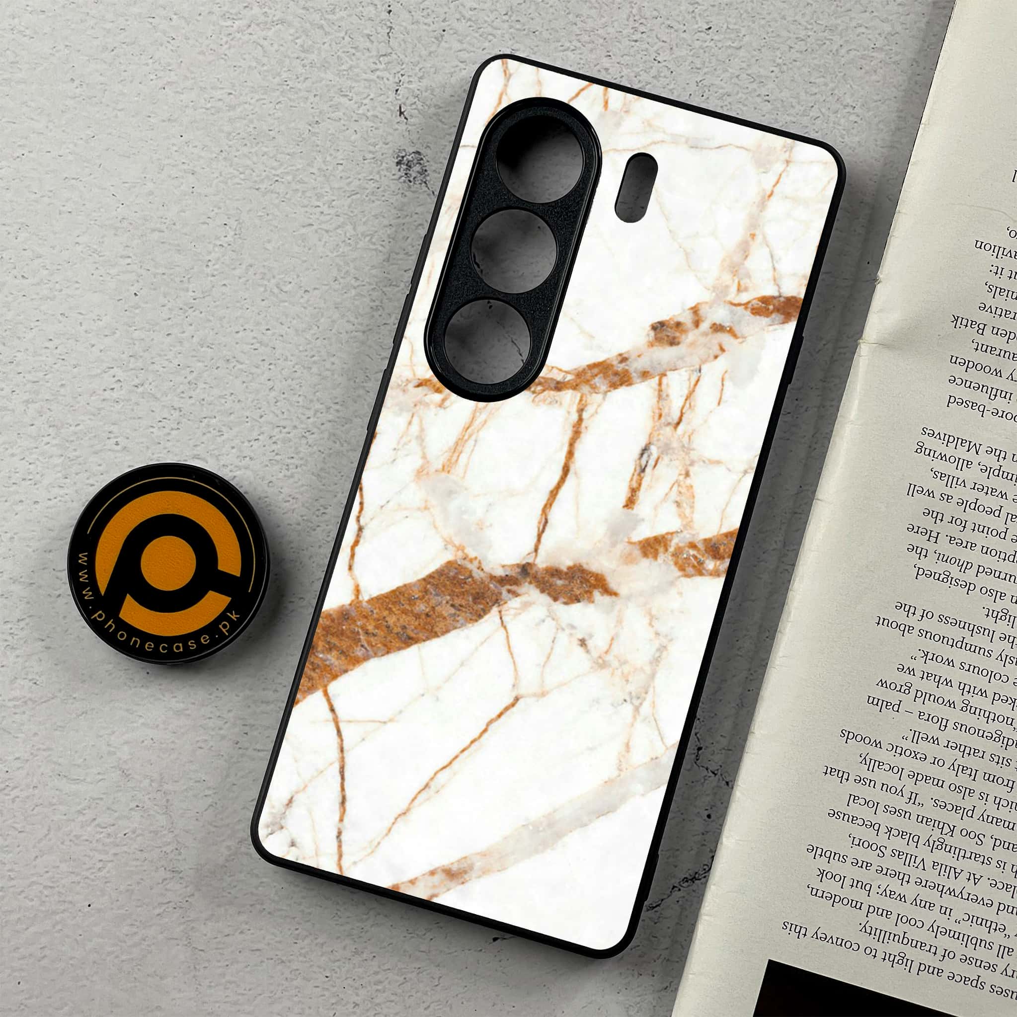 Tecno Camon 40 - White Marble Series - Premium Metal Printed Soft Bumper Shockproof Case