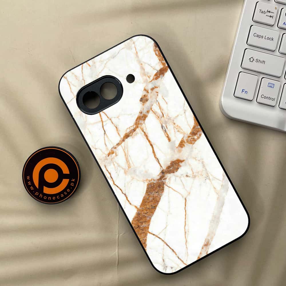 Google Pixel 9a - White Marble series - Premium Metal Printed soft Bumper Shock Proof Case